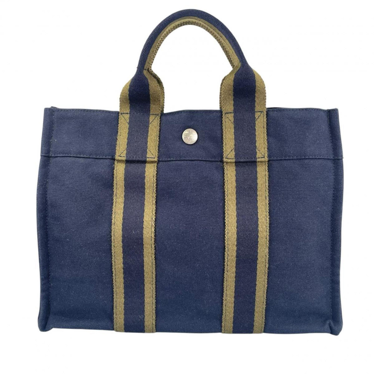 Hermes Navy Canvas Handbag Tote Bag (Pre-Owned)