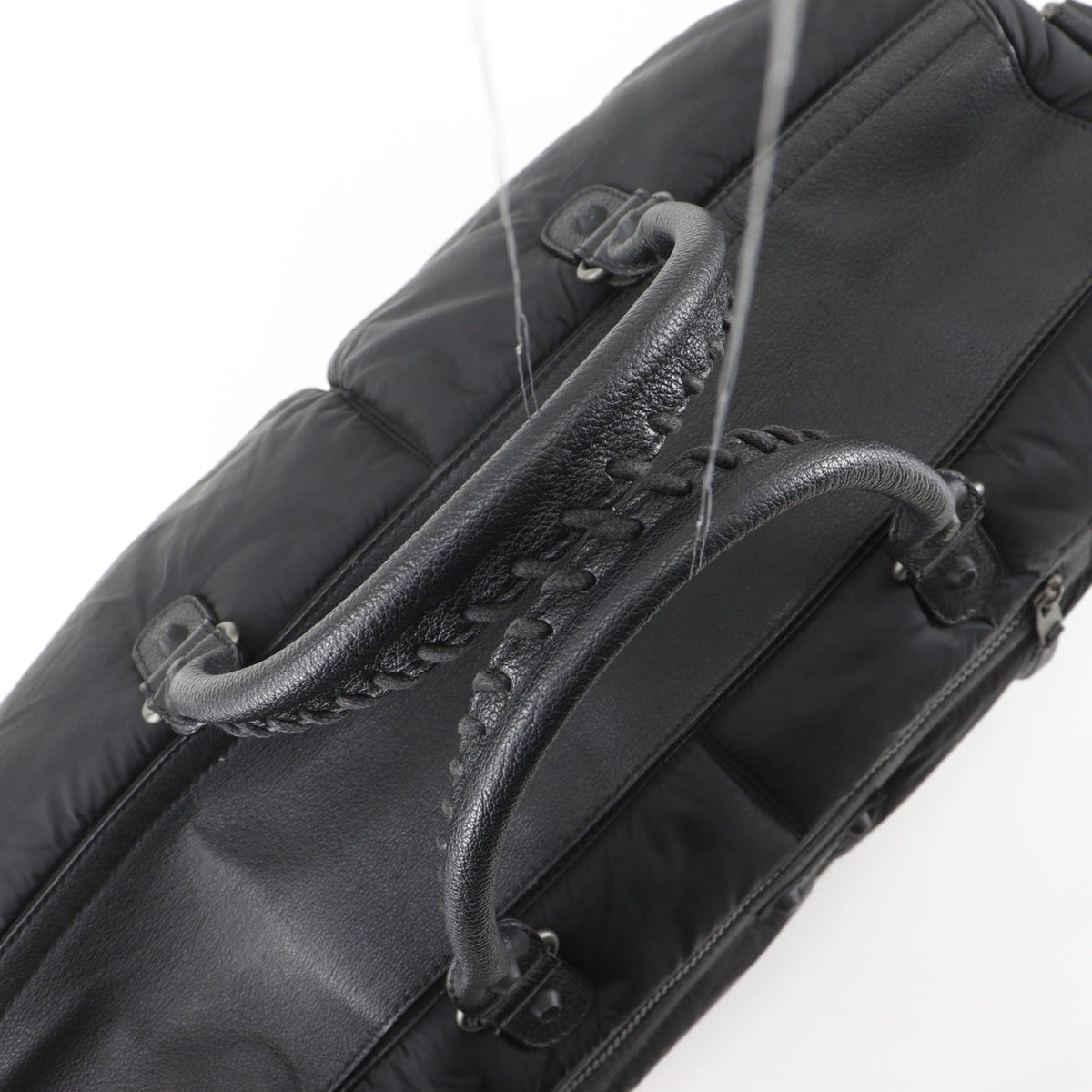 Balenciaga Black Nylon Leather Boston Bag Shoulder Bag (Pre-Owned)
