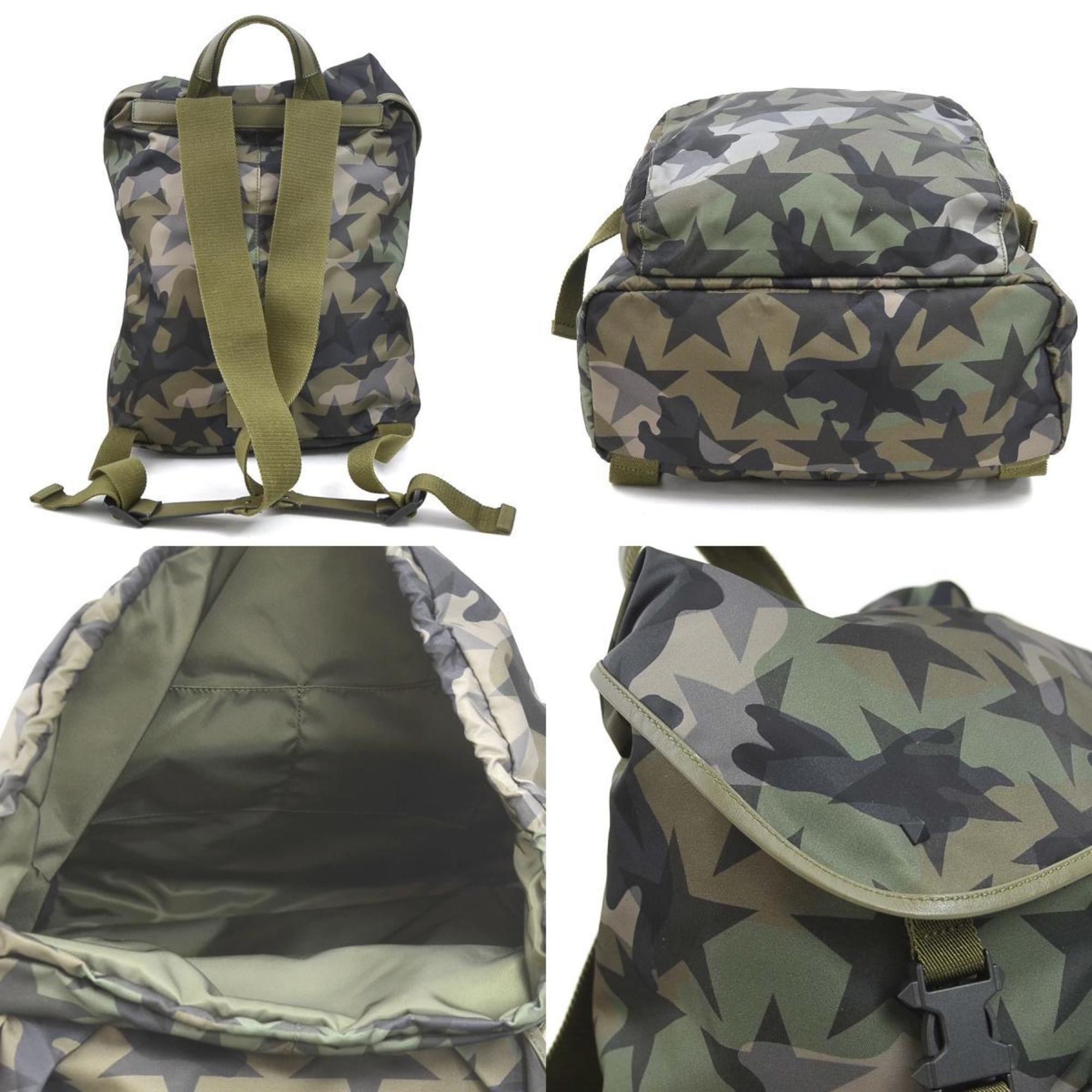 Valentino Garavani Khaki Nylon Leather Backpack (Pre-Owned)