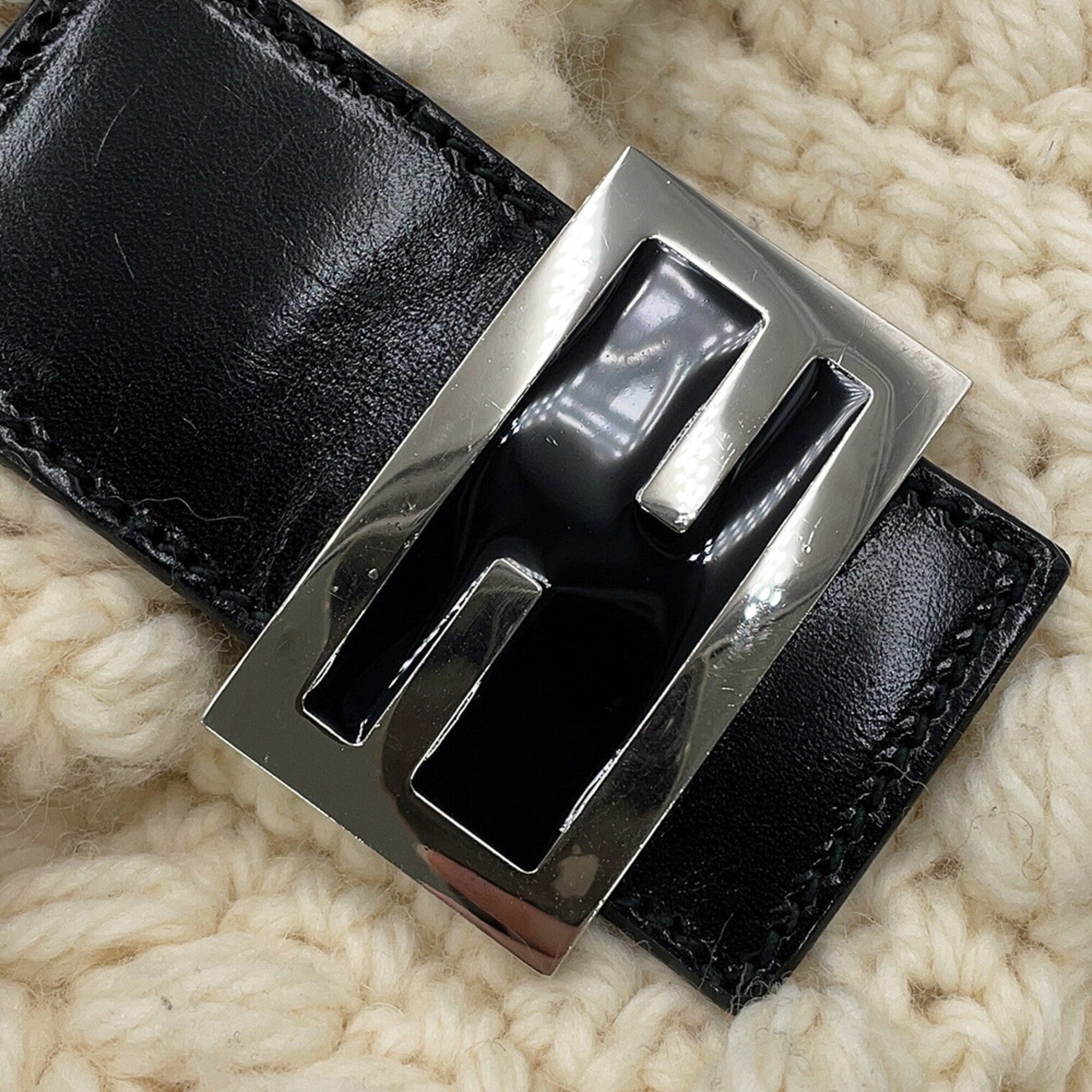 Fendi Black White Wool Leather Handbag (Pre-Owned)