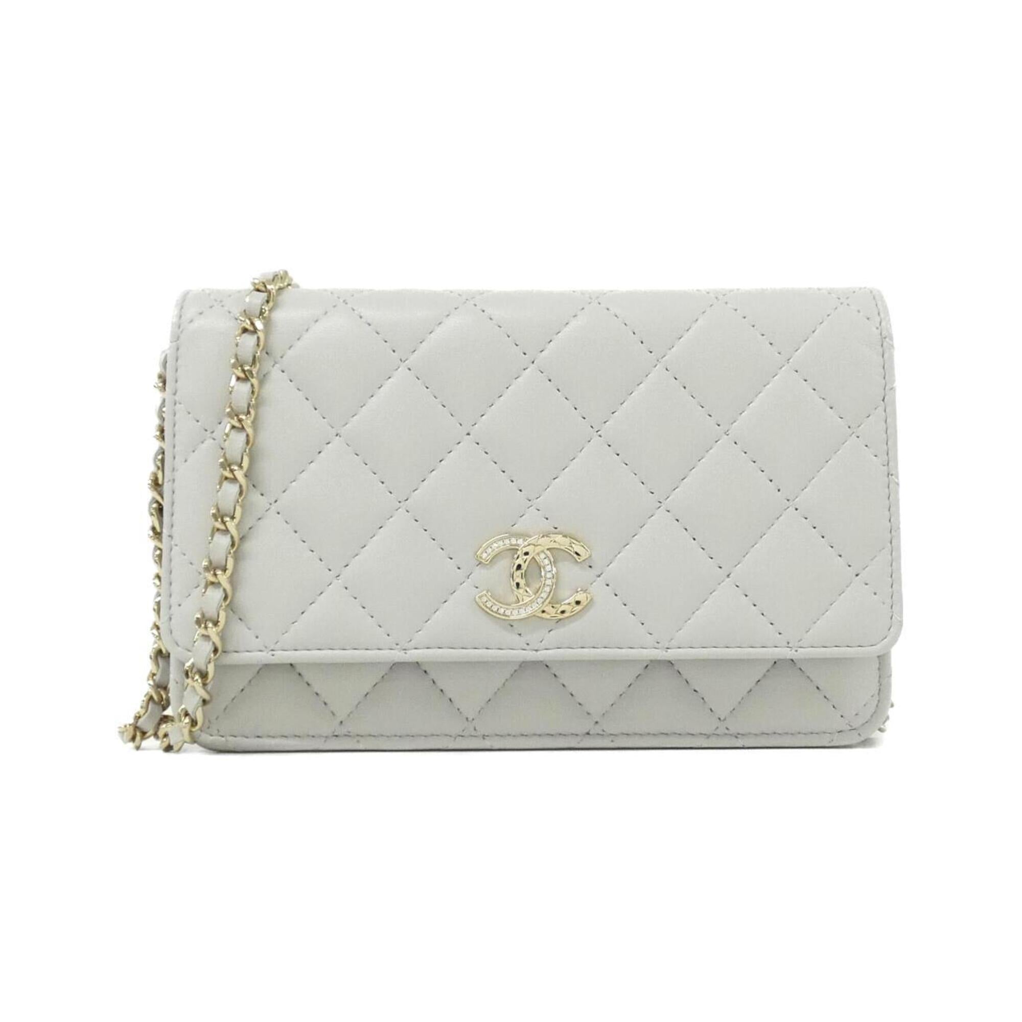 Chanel Gray Leather Chain/Shoulder Wallet (Pre-Owned)