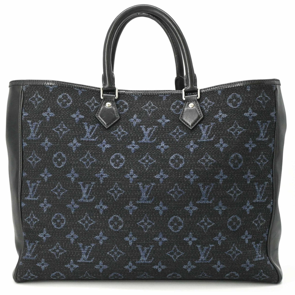Louis Vuitton Black Navy Jacquard Leather Pouch Tote Bag (Pre-Owned)