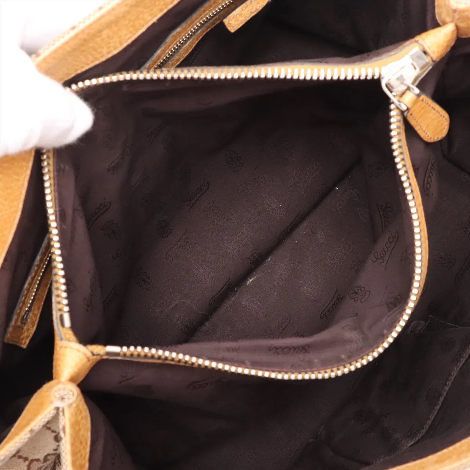Gucci Beige Canvas Leather Handbag Tote Bag (Pre-Owned)