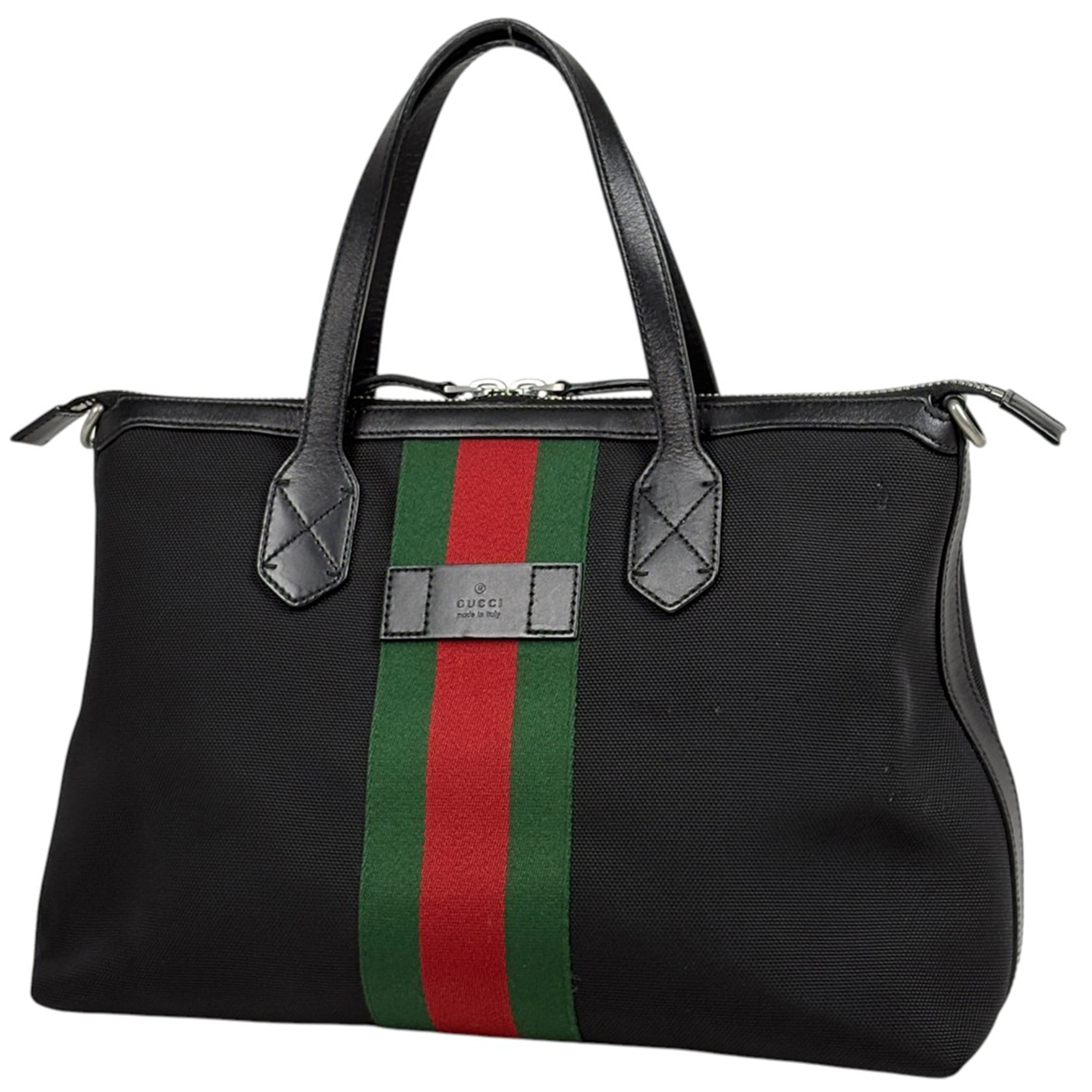 Gucci Sherry Line Black Canvas Leather Tote Bag (Pre-Owned)
