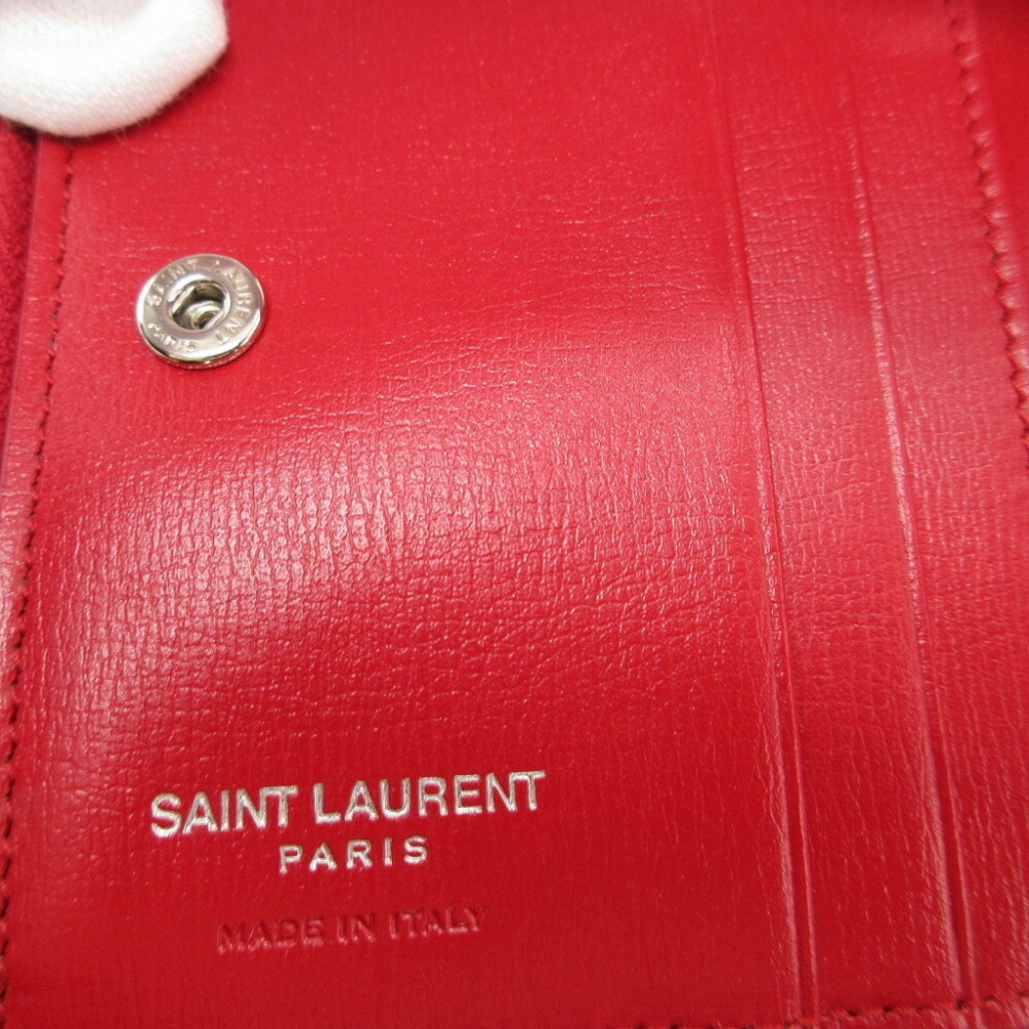 Yves Saint Laurent Red Color Leather Wallet (Tri-Fold) (Pre-Owned)