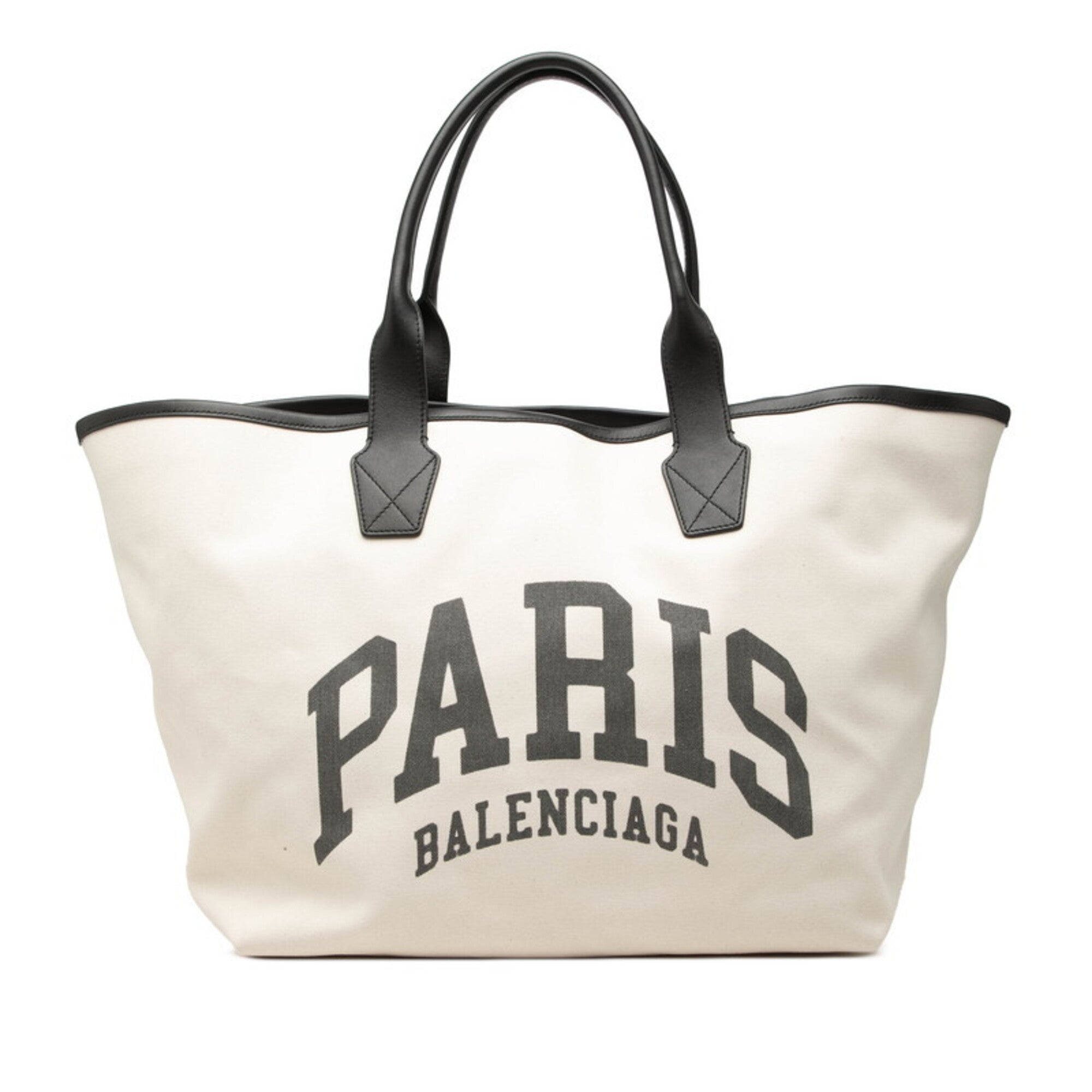 Balenciaga Black Ivory Canvas Leather Tote Bag (Pre-Owned)