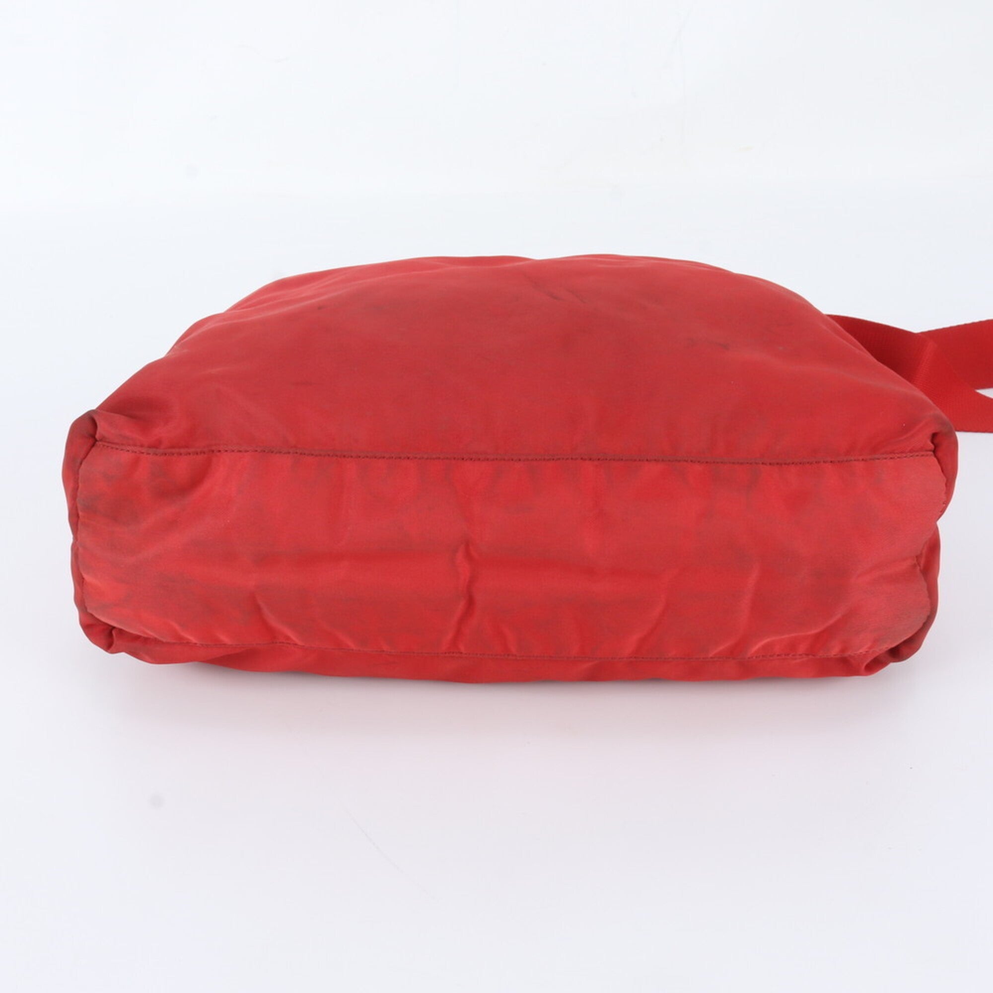 Prada Red Color Nylon Leather Messenger Bag Shoulder Bag (Pre-Owned)