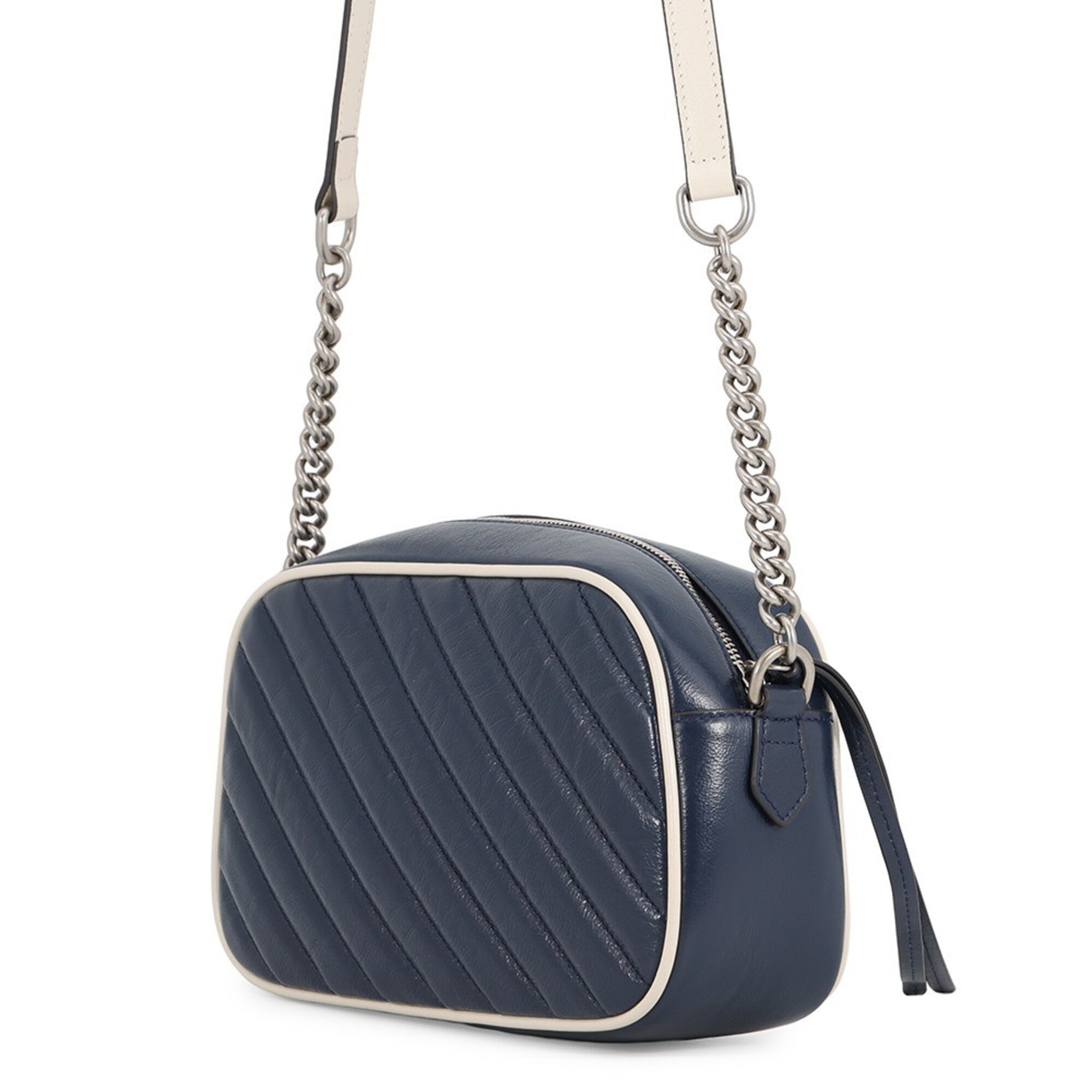 Gucci Gg Marmont Navy White Leather Handbag Shoulder Bag (Pre-Owned)