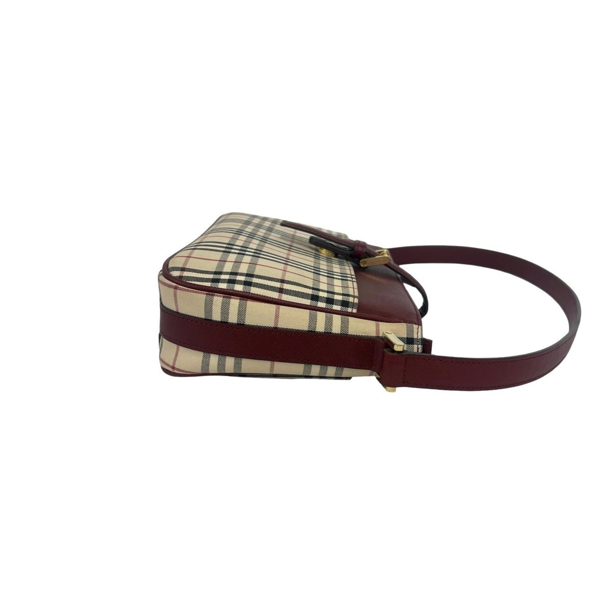Burberry Beige Bordeaux Leather Canvas Handbag Shoulder Bag (Pre-Owned)
