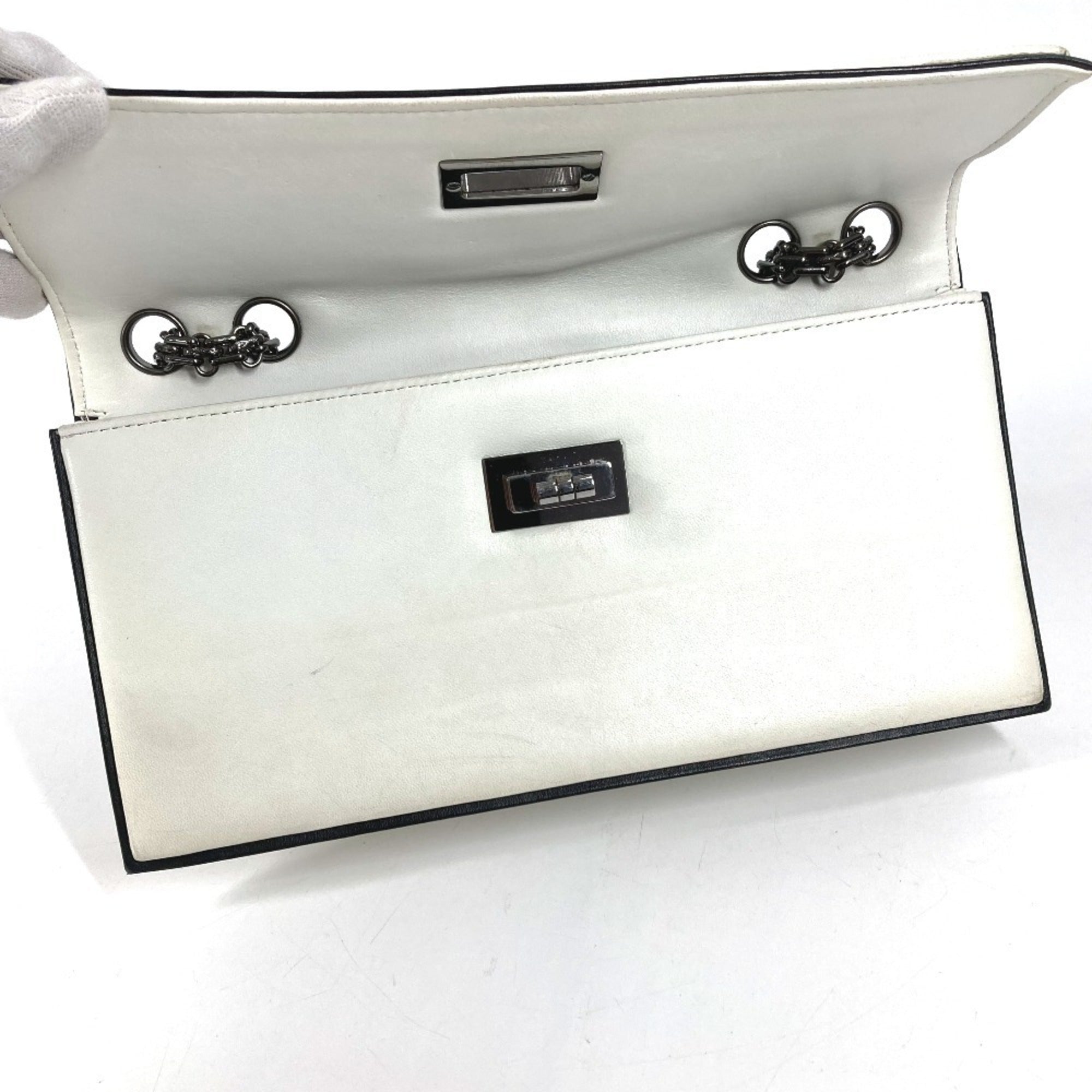 Chanel 2.55 Black White Leather Shoulder Bag (Pre-Owned)