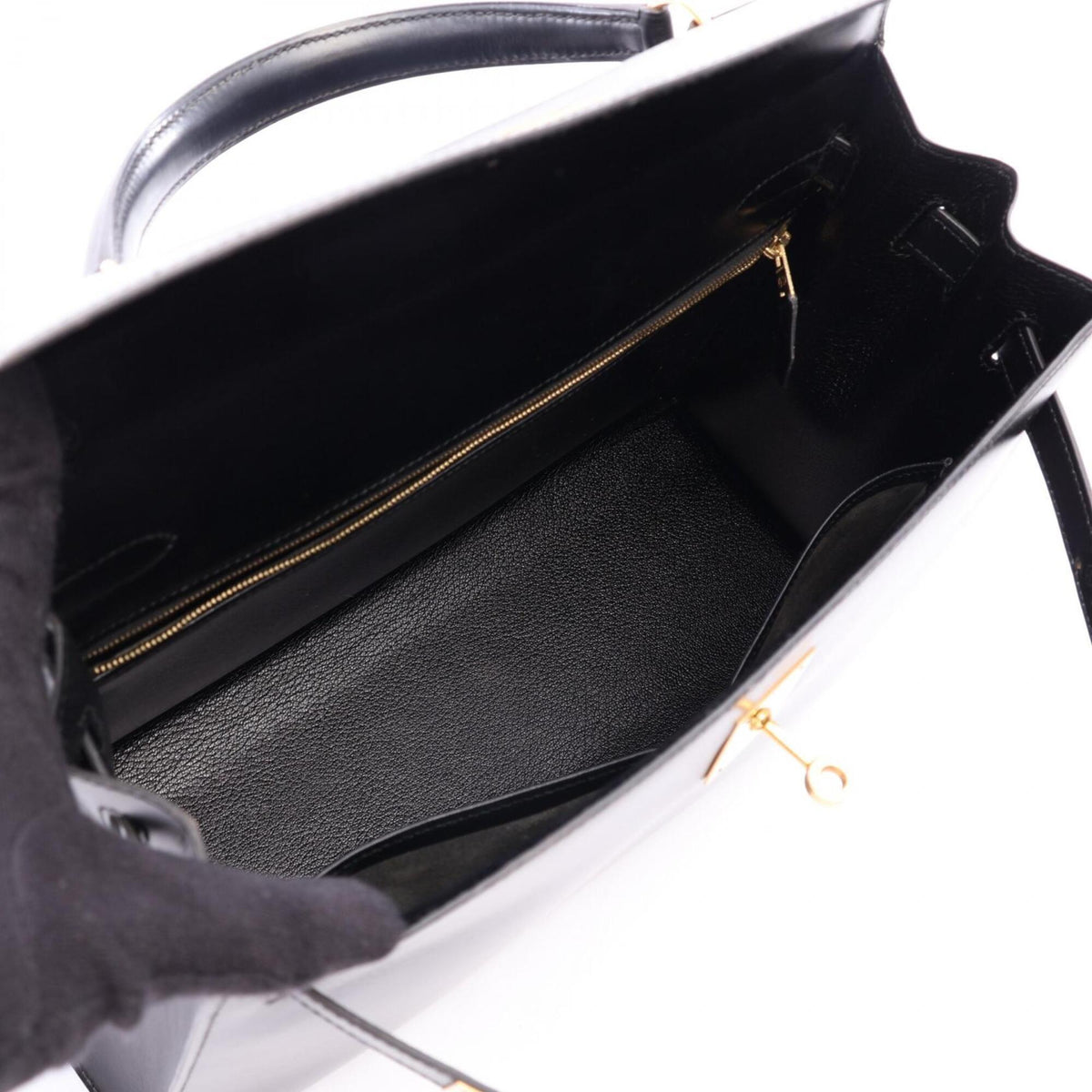 Hermes Black Box Calf Leather Leather Handbag (Pre-Owned)