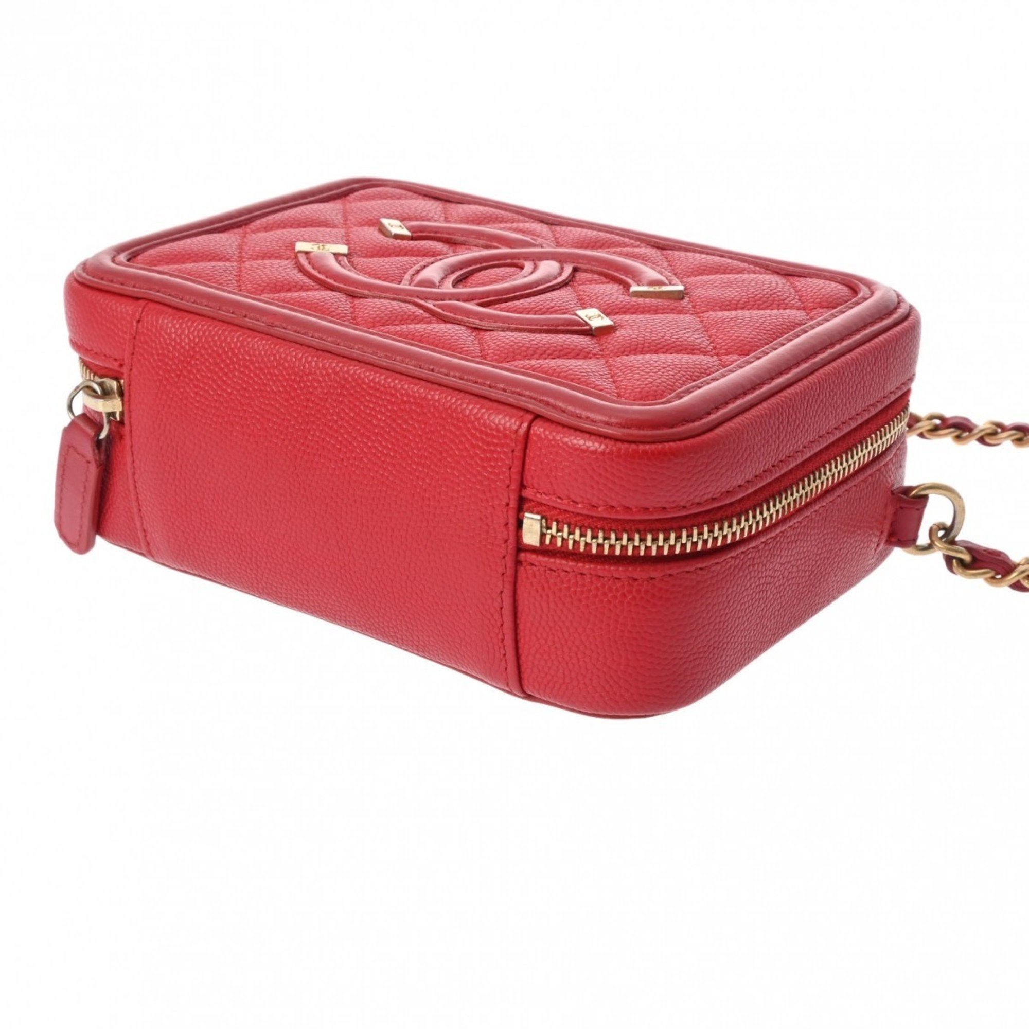 Chanel Caviar Skin Red Color Caviar Leather Shoulder Bag (Pre-Owned)