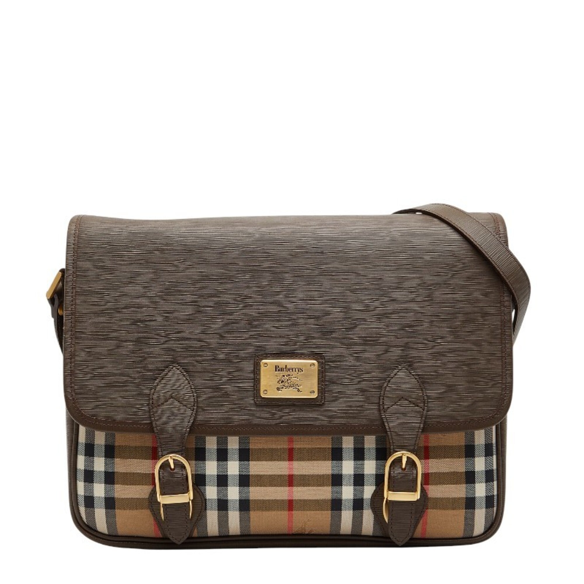 Burberry Beige Brown Canvas Leather Shoulder Bag (Pre-Owned)