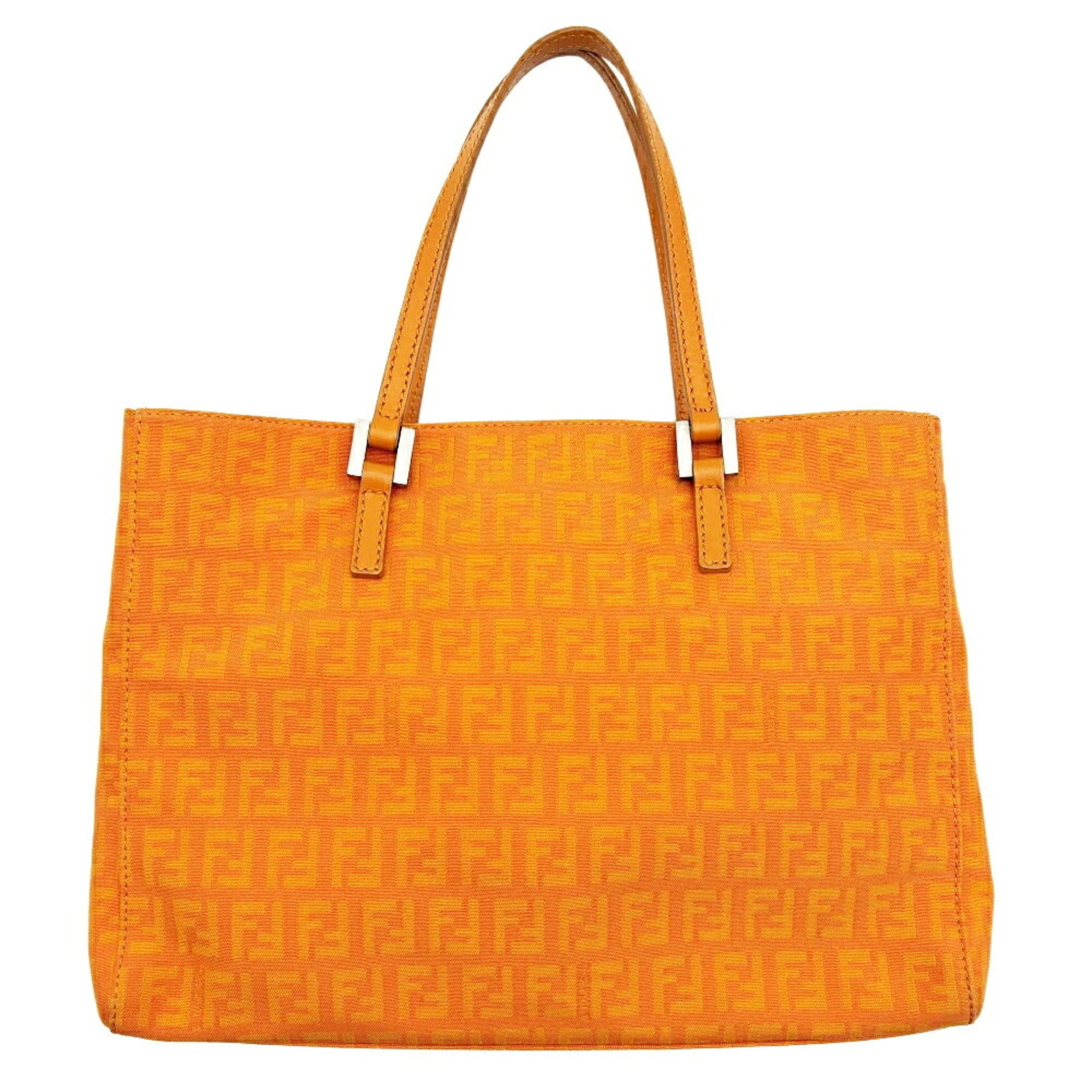 Fendi Zucchino Orange Canvas Leather Tote Bag (Pre-Owned)
