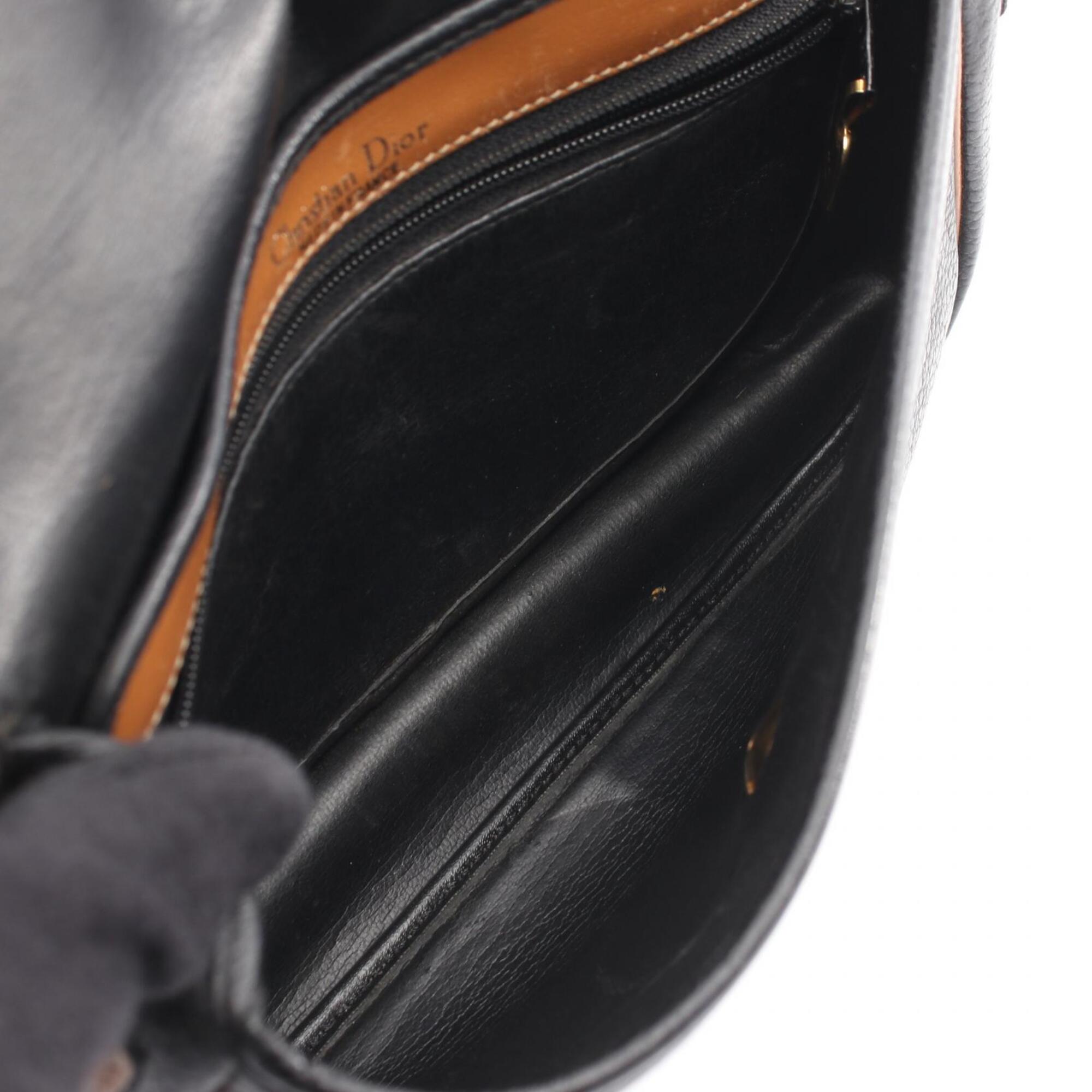 Christian Dior Black Brown Leather Handbag Shoulder Bag (Pre-Owned)