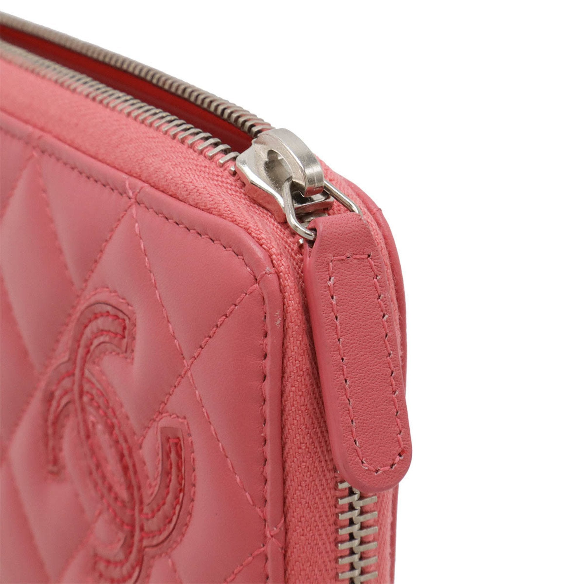 Chanel Pink Leather Long Wallet (Bi-Fold) (Pre-Owned)