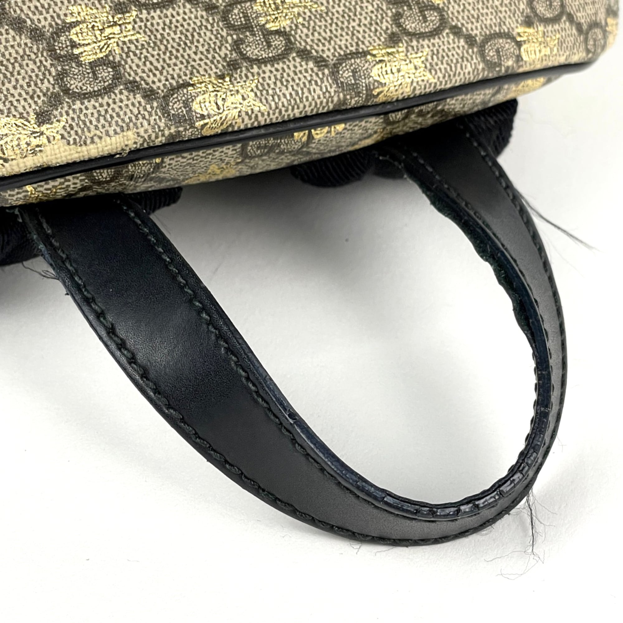 Gucci Beige Black Coated Canvas Leather Backpack (Pre-Owned)