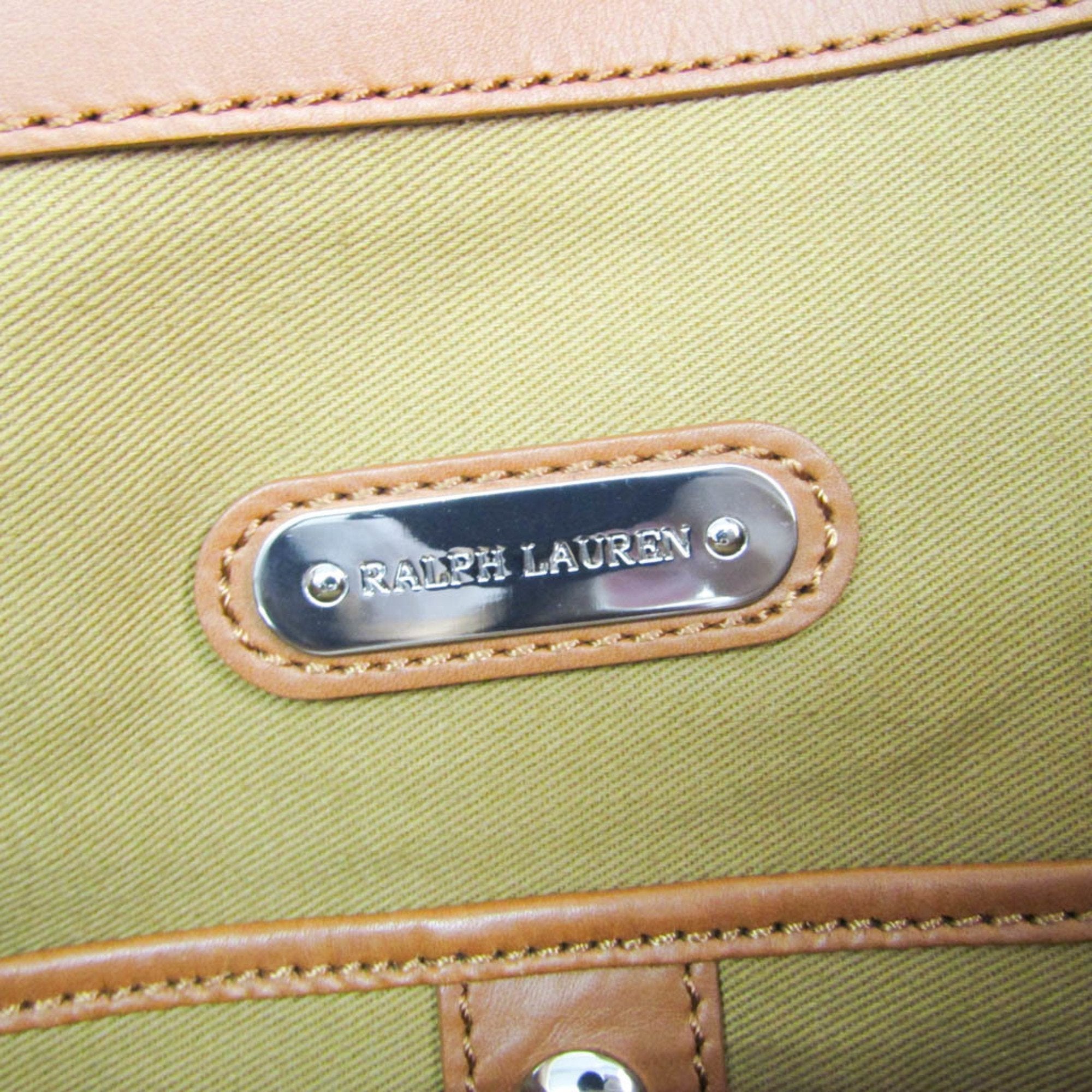 Ralph Lauren Ricky Brown Pink Leather Canvas Handbag Shoulder Bag (Pre-Owned)