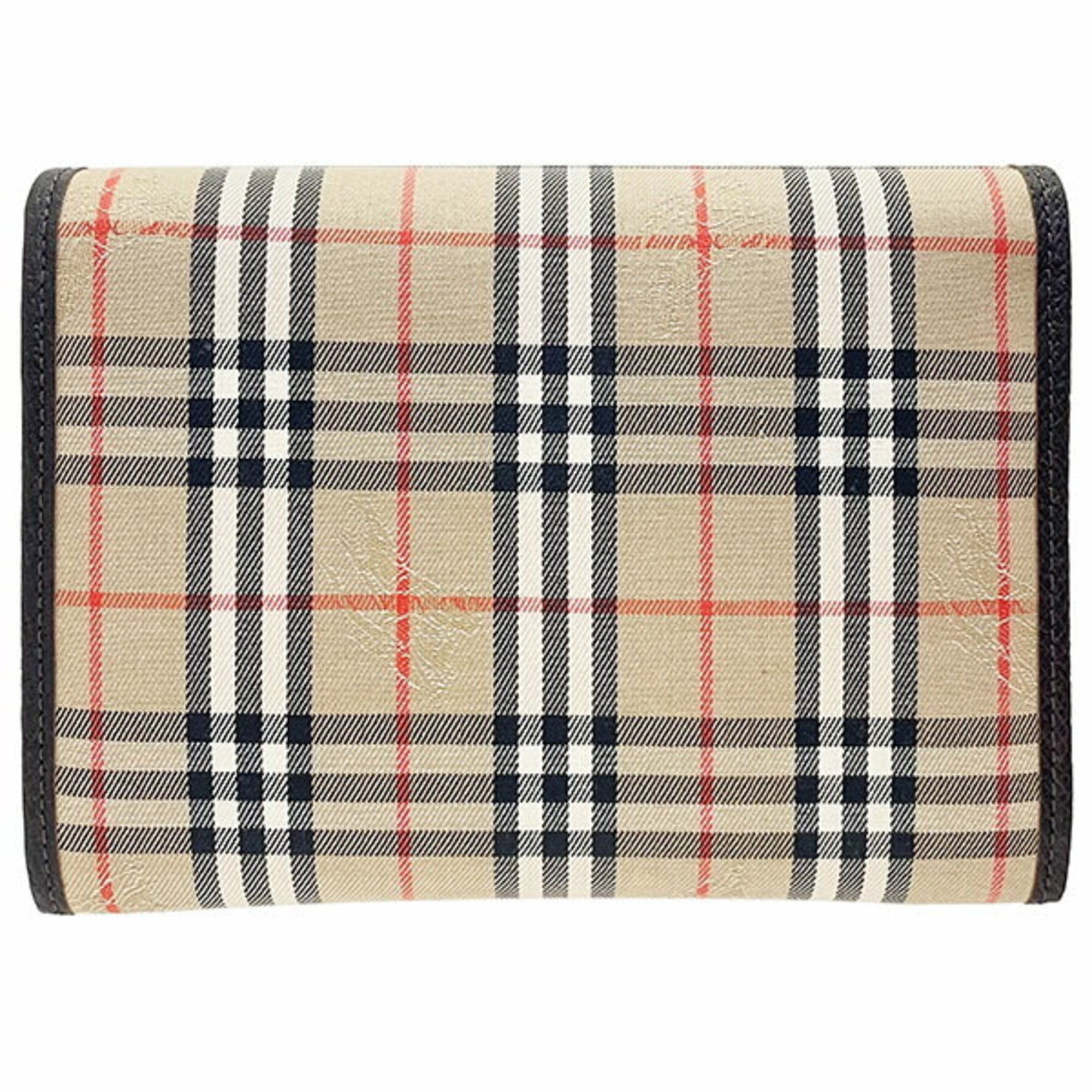 Burberry Beige Dark Brown Canvas Leather Pouch (Pre-Owned)
