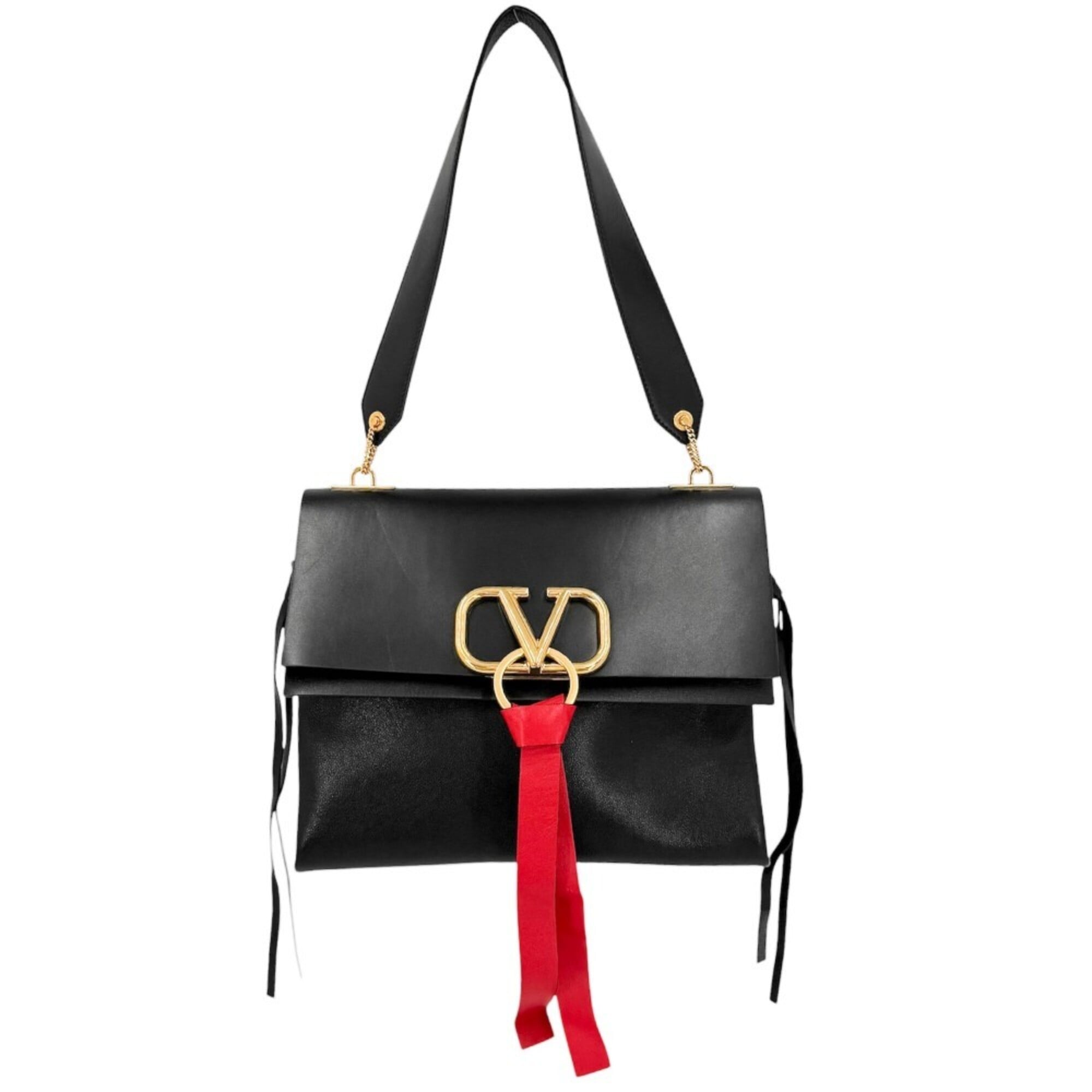 Valentino Garavani Black Red Color Leather Shoulder Bag (Pre-Owned)