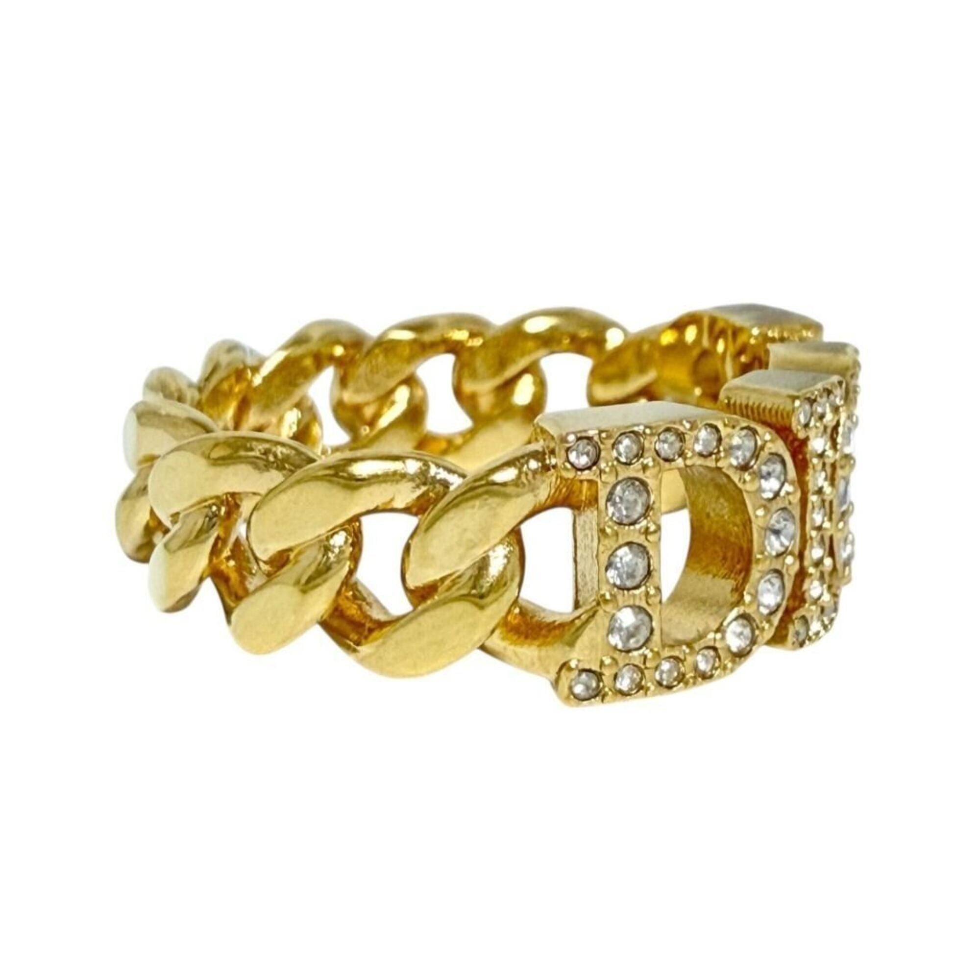 Christian Dior Metal Rhinestone Band Ring (Pre-Owned)