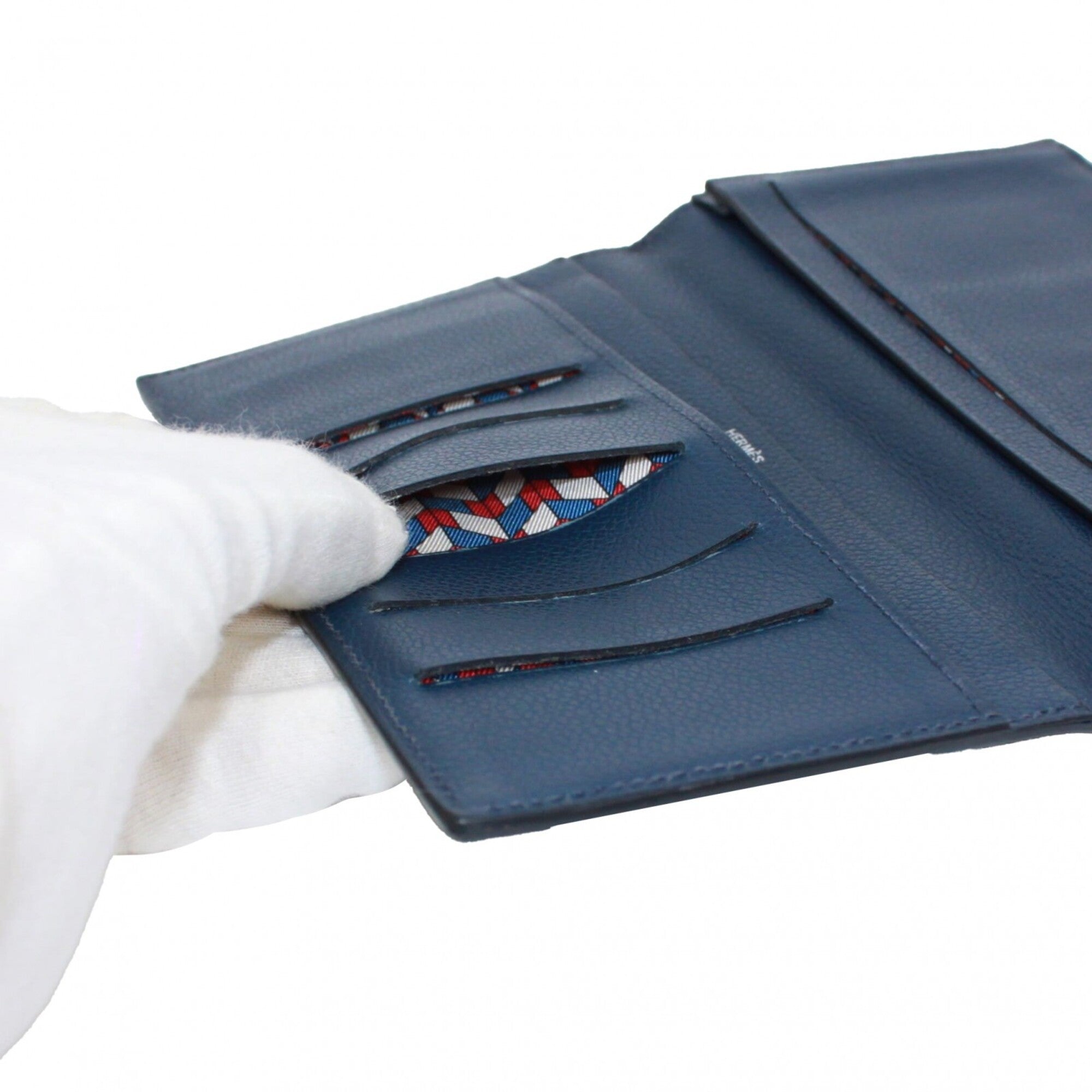 Hermes Navy Evercalf Leather Long Wallet (Bi-Fold) (Pre-Owned)