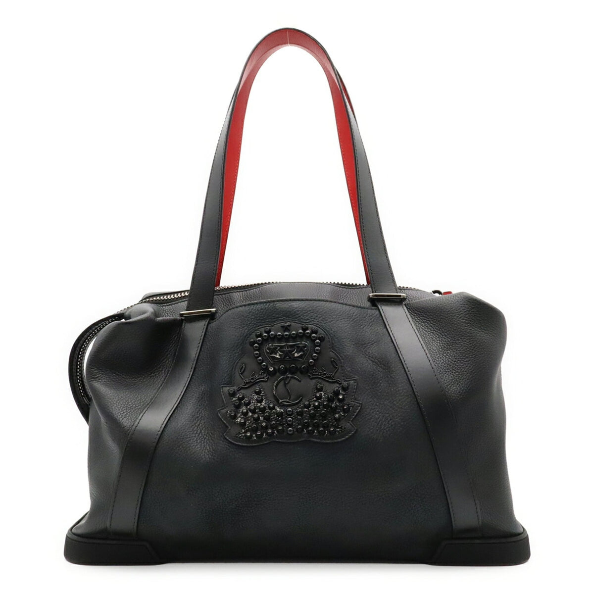 Christian Louboutin Black Red Color Leather Boston Bag Shoulder Bag (Pre-Owned)