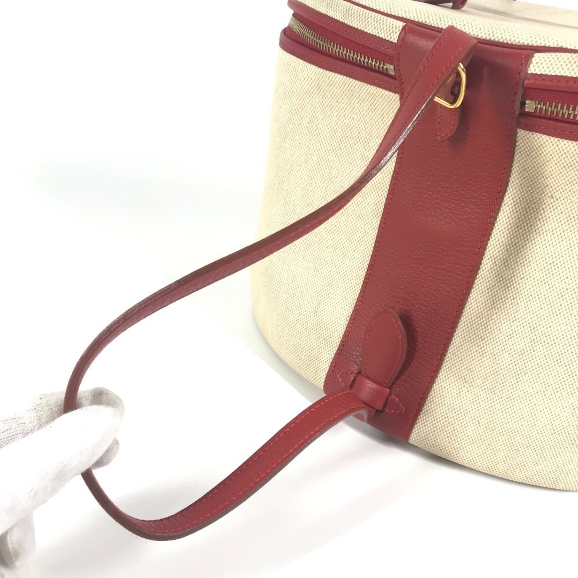 Hermes Intercity Beige Bicolor Red Color Coated Canvas Leather Handbag Vanity Bag (Pre-Owned)