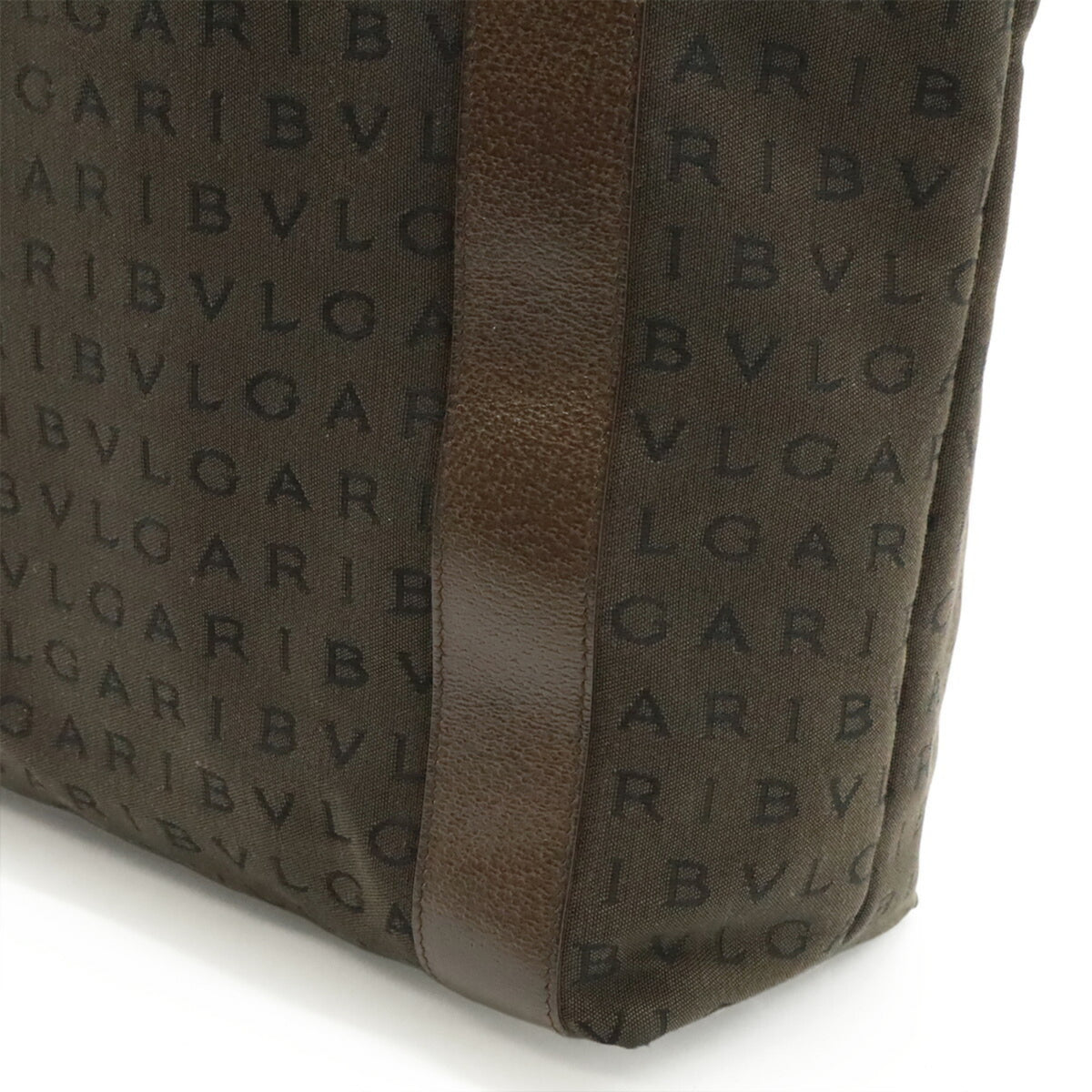 Bvlgari Logomania Dark Brown Canvas Leather Handbag Shoulder Bag Tote Bag (Pre-Owned)