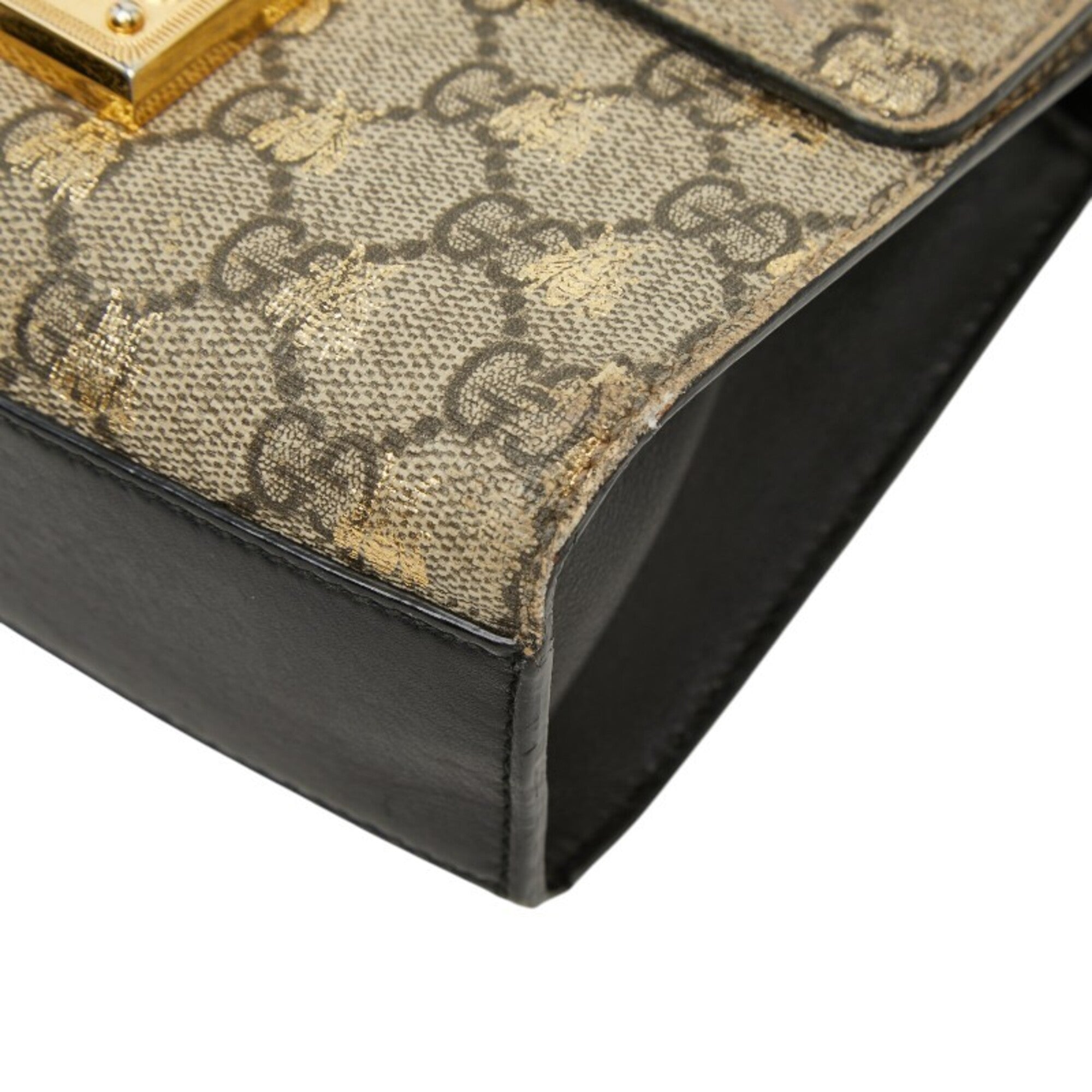 Gucci Black Gold Leather Shoulder Bag (Pre-Owned)