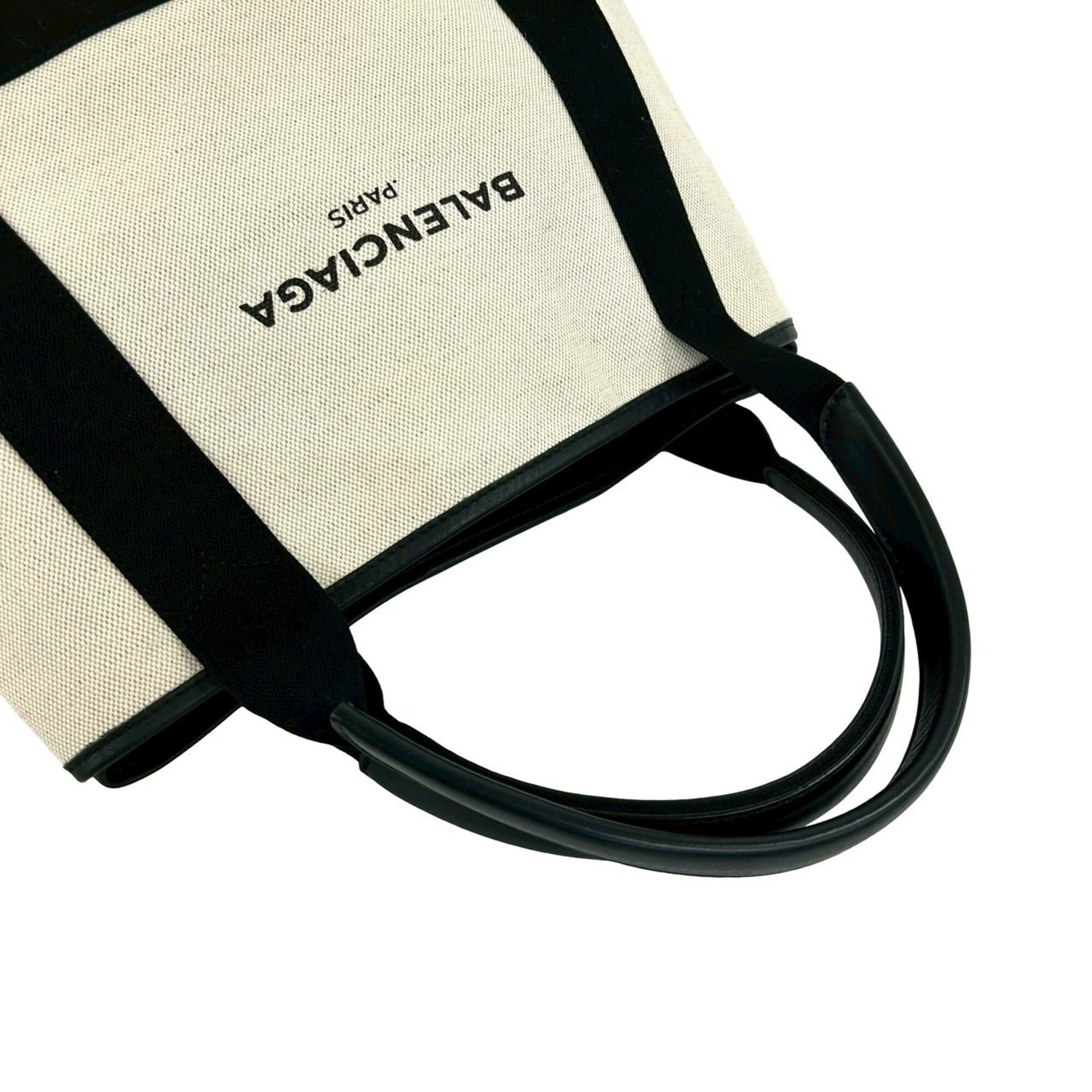 Balenciaga Black Ivory Canvas Leather Handbag Pouch Tote Bag (Pre-Owned)