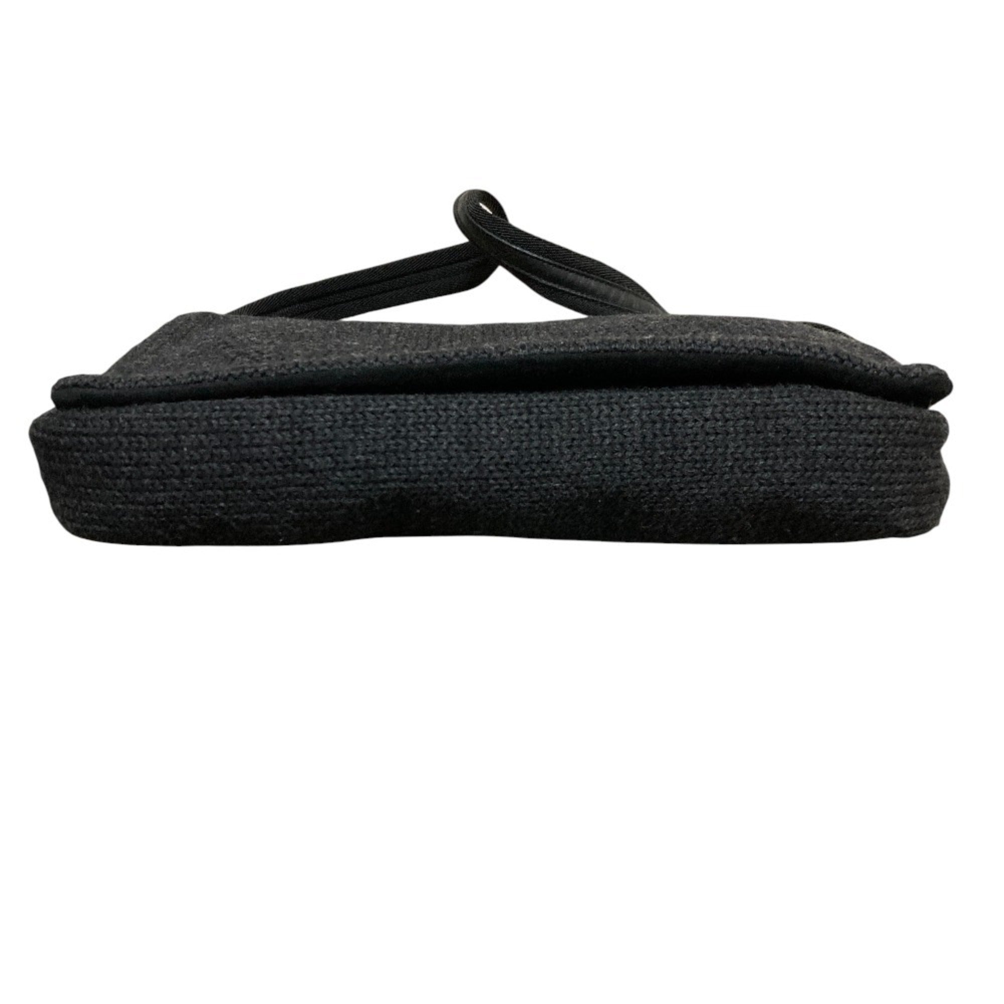 Prada Black Wool Leather Shoulder Bag (Pre-Owned)