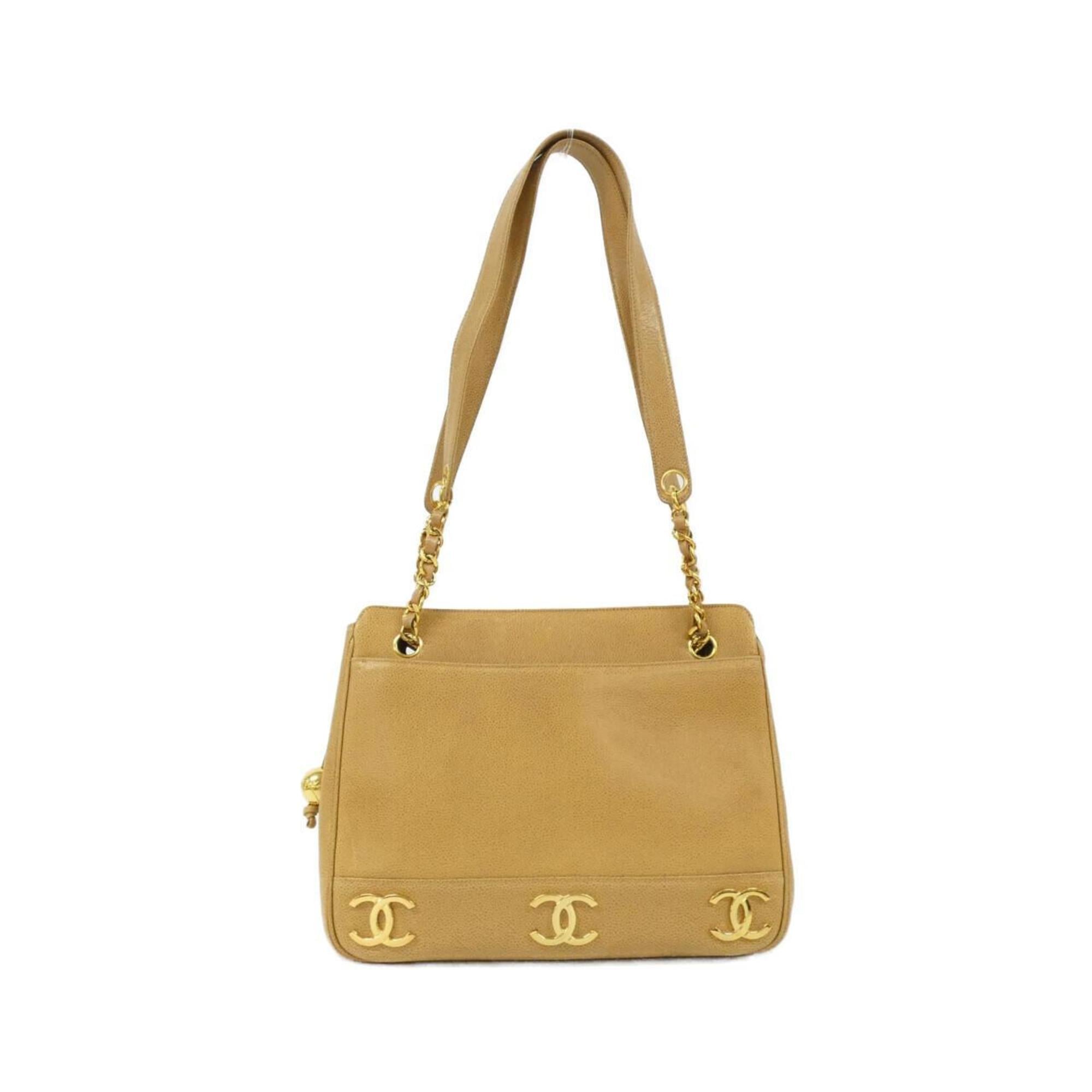 Chanel Beige Grained Calfskin Shoulder Bag (Pre-Owned)