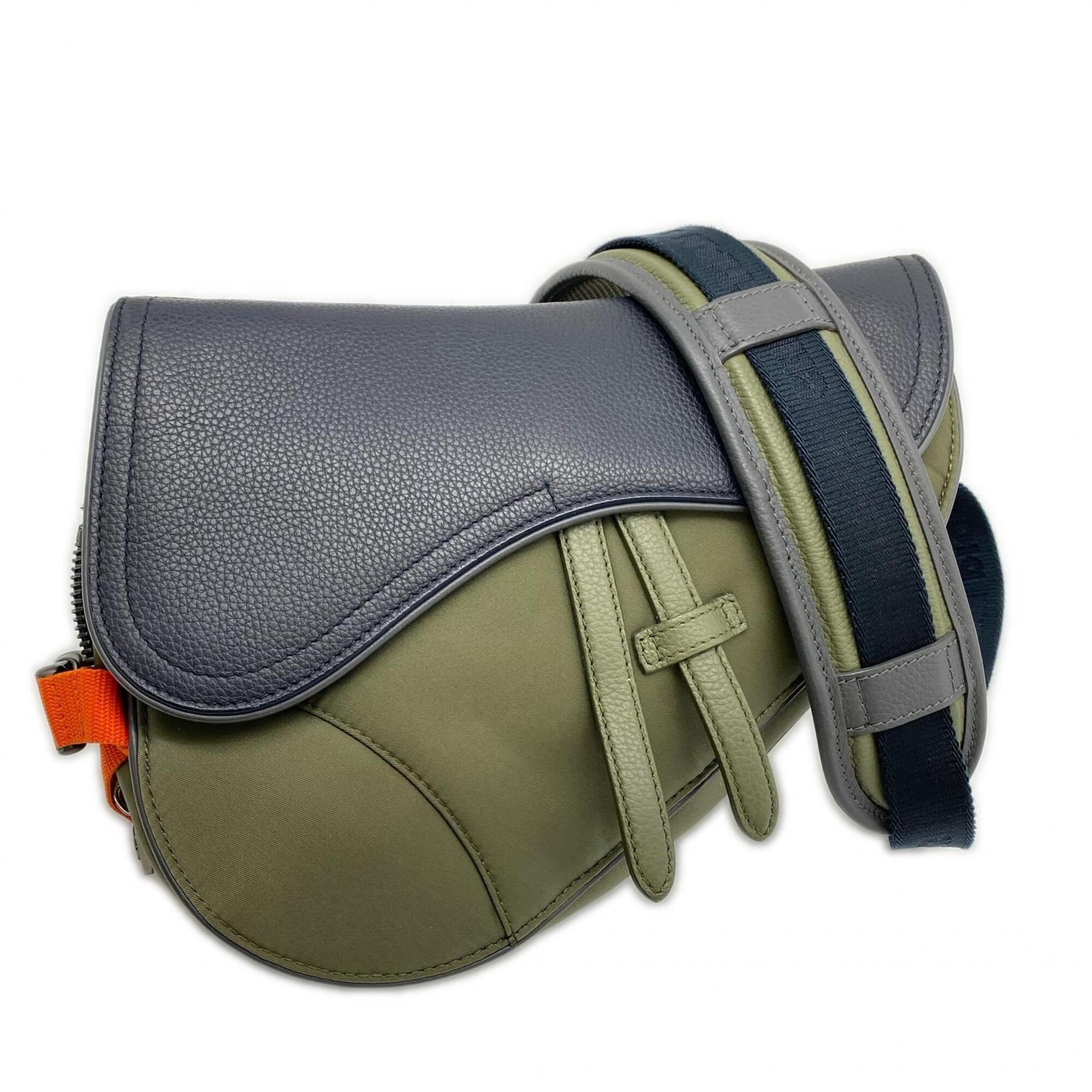 Christian Dior Black Khaki Orange Nylon Leather Saddle Bag (Pre-Owned)
