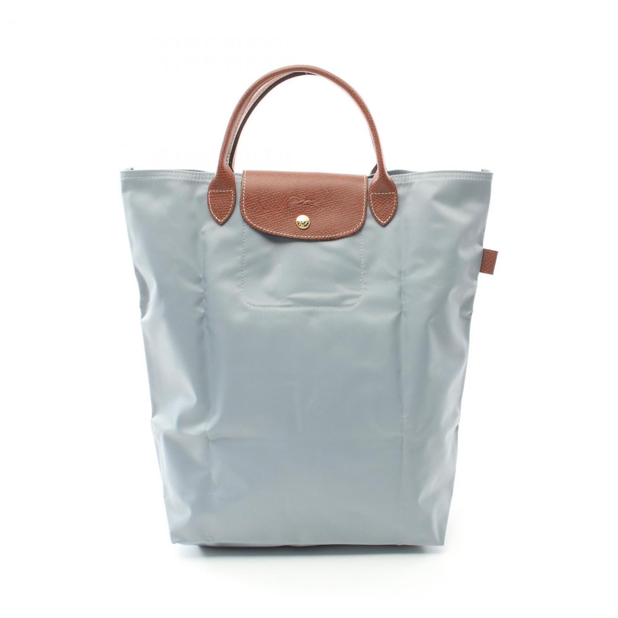 Longchamp Blue Brown Nylon Leather Shopping Bag Tote Bag (Pre-Owned)