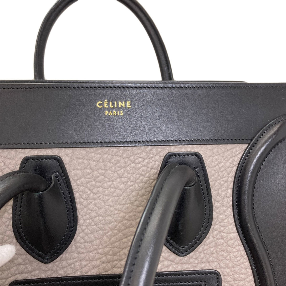 Celine Black Gray Red Color Leather Handbag (Pre-Owned)