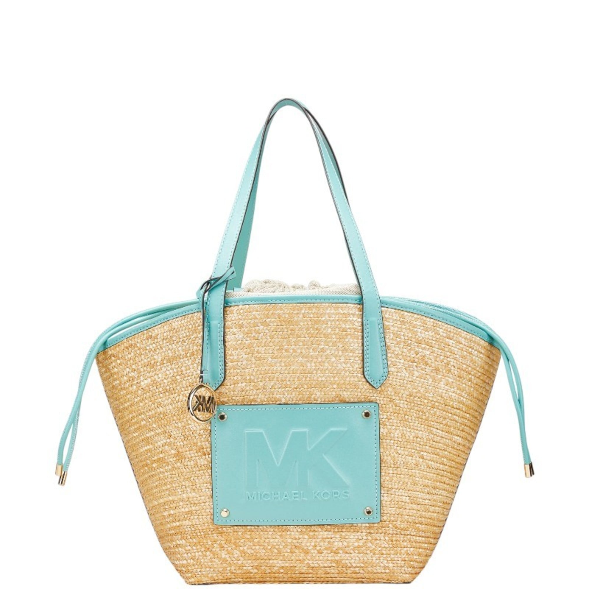 Michael Kors Beige Light Blue Straw Leather Tote Bag (Pre-Owned)