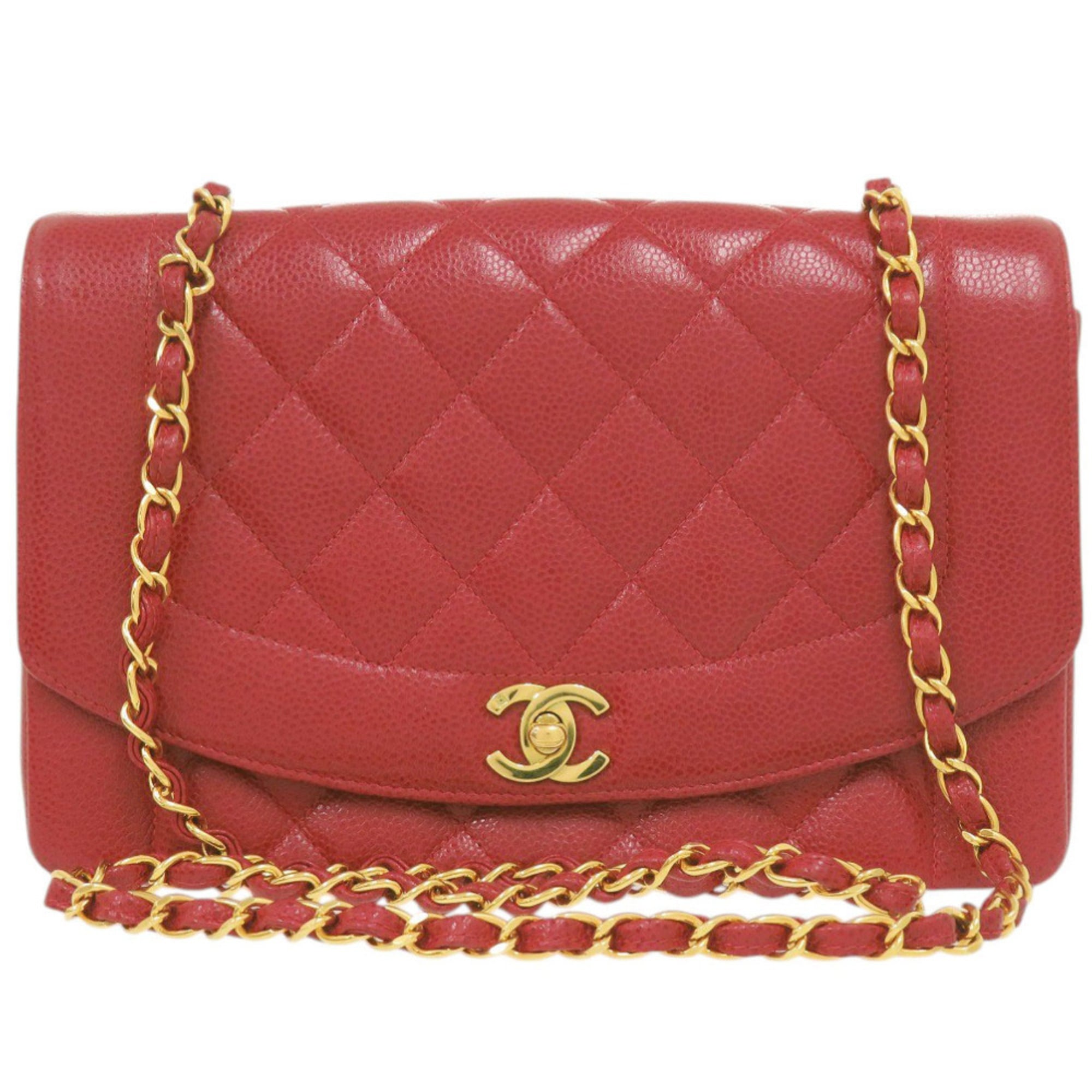 Chanel Red Color Grained Calfskin Shoulder Bag (Pre-Owned)