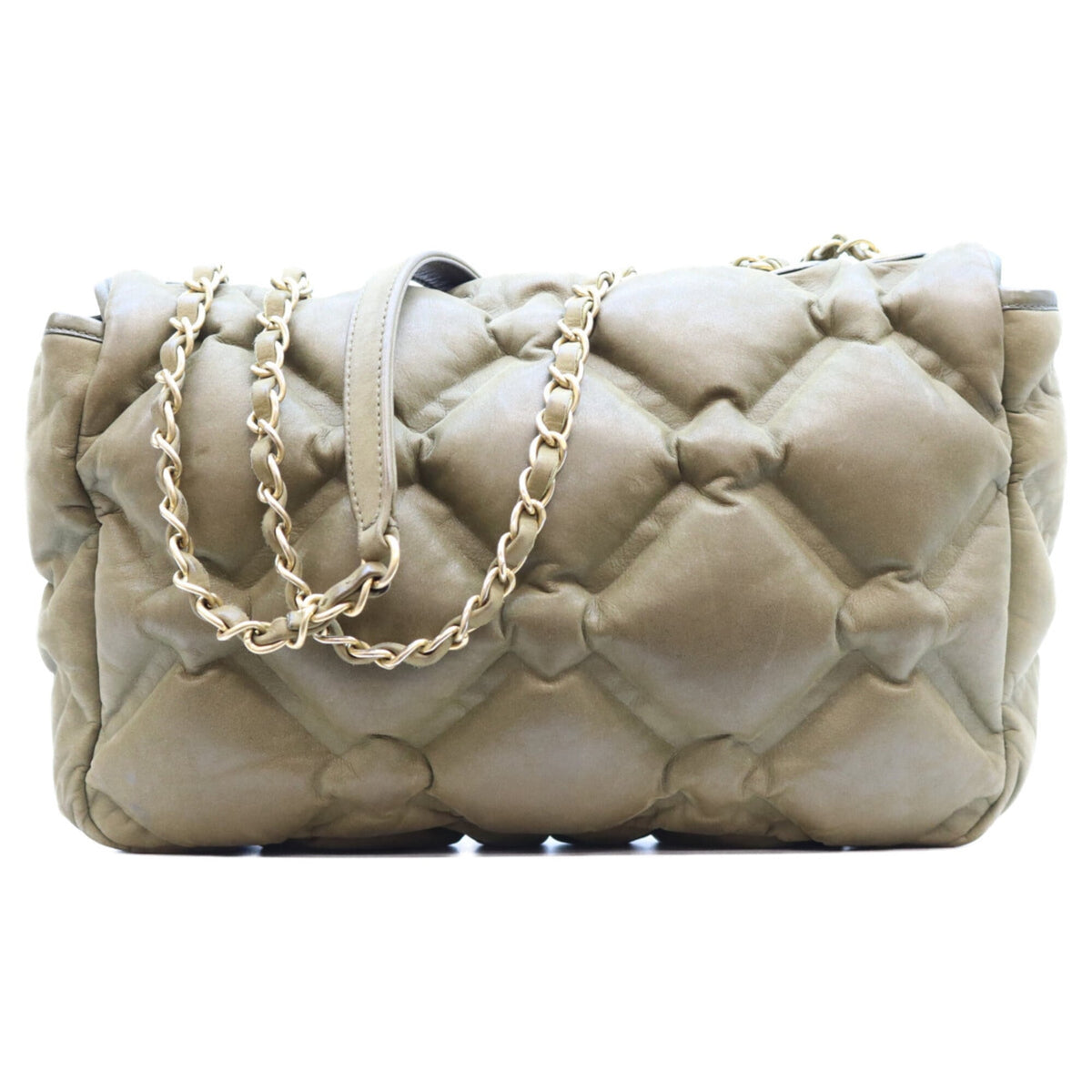 Chanel Khaki Leather Shoulder Bag (Pre-Owned)