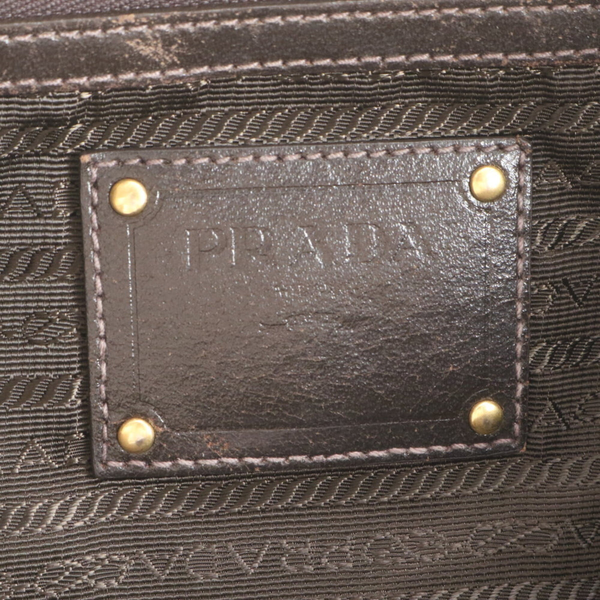 Prada Brown Leather Canvas Shoulder Bag Tote Bag (Pre-Owned)