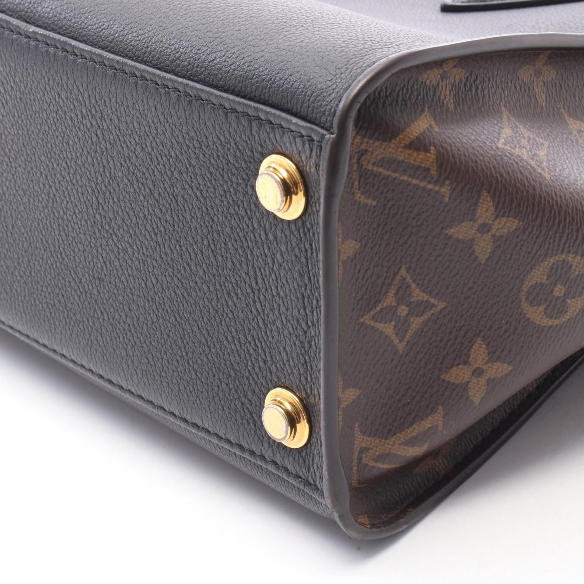 Louis Vuitton Black Brown Leather Coated Canvas Handbag (Pre-Owned)