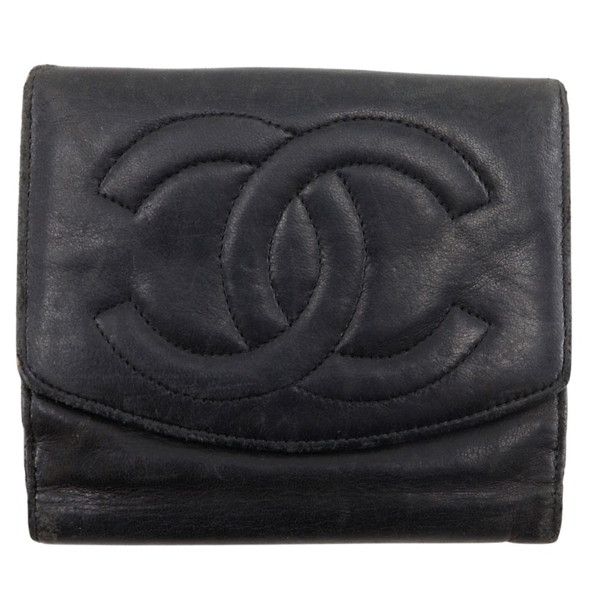 Chanel Black Leather Wallet (Bi-Fold) (Pre-Owned)
