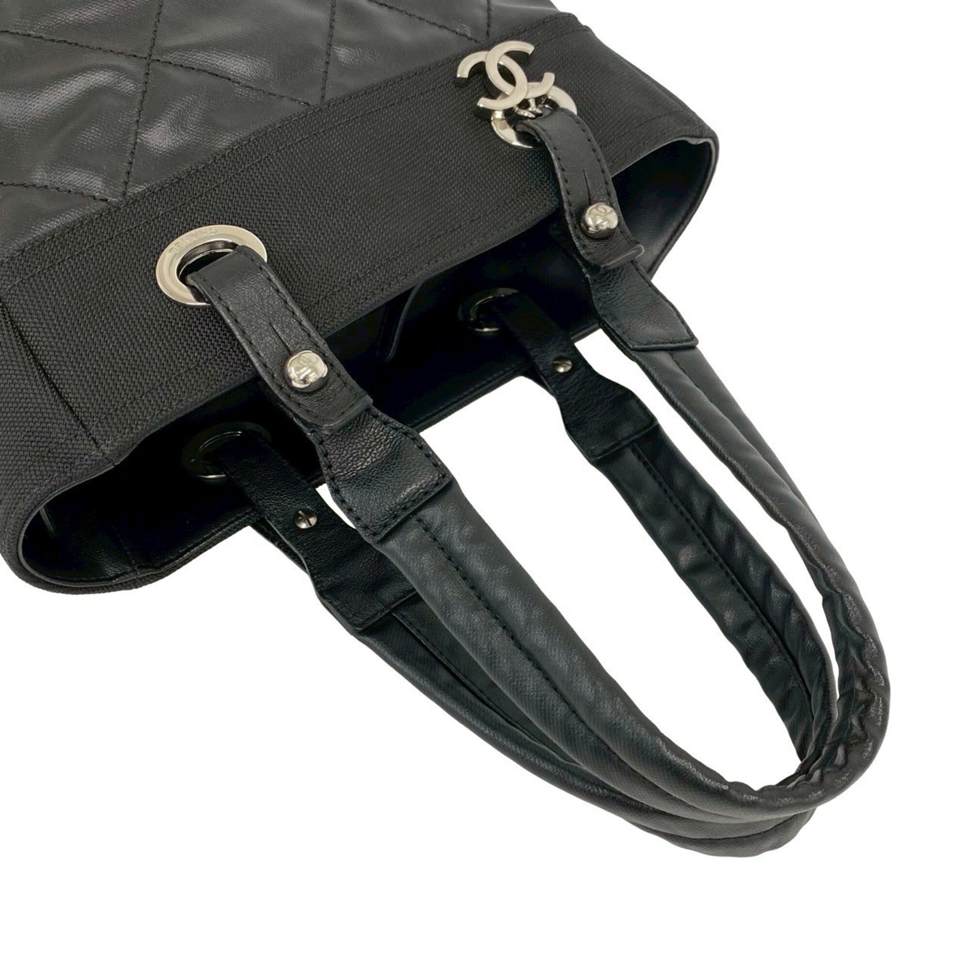 Chanel Black Leather Pvc Handbag Tote Bag (Pre-Owned)