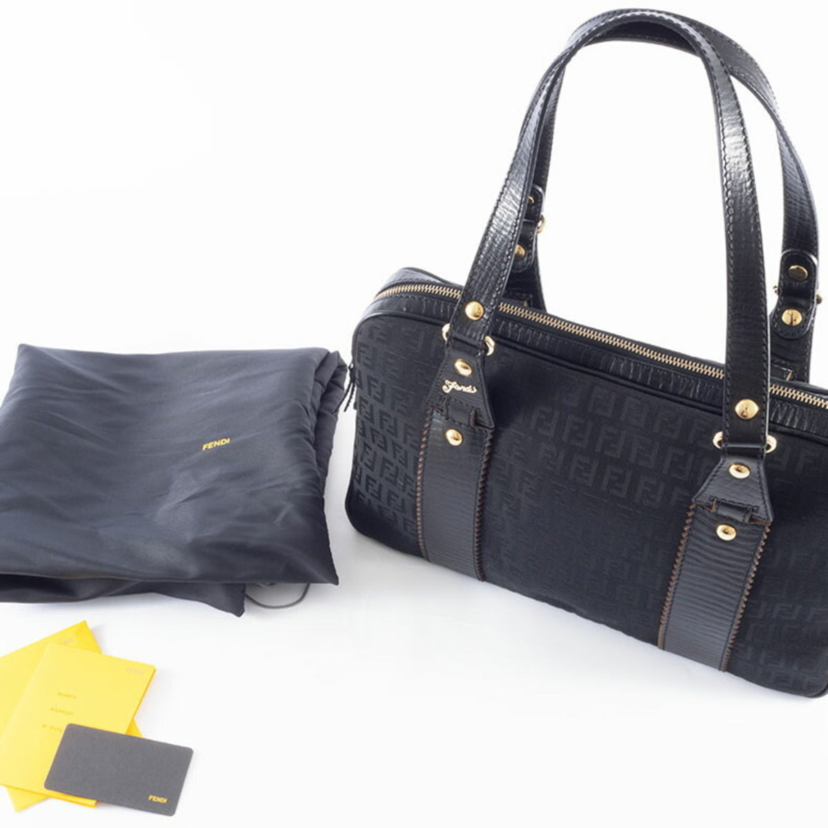 Fendi Zucca Black Canvas Leather Handbag (Pre-Owned)