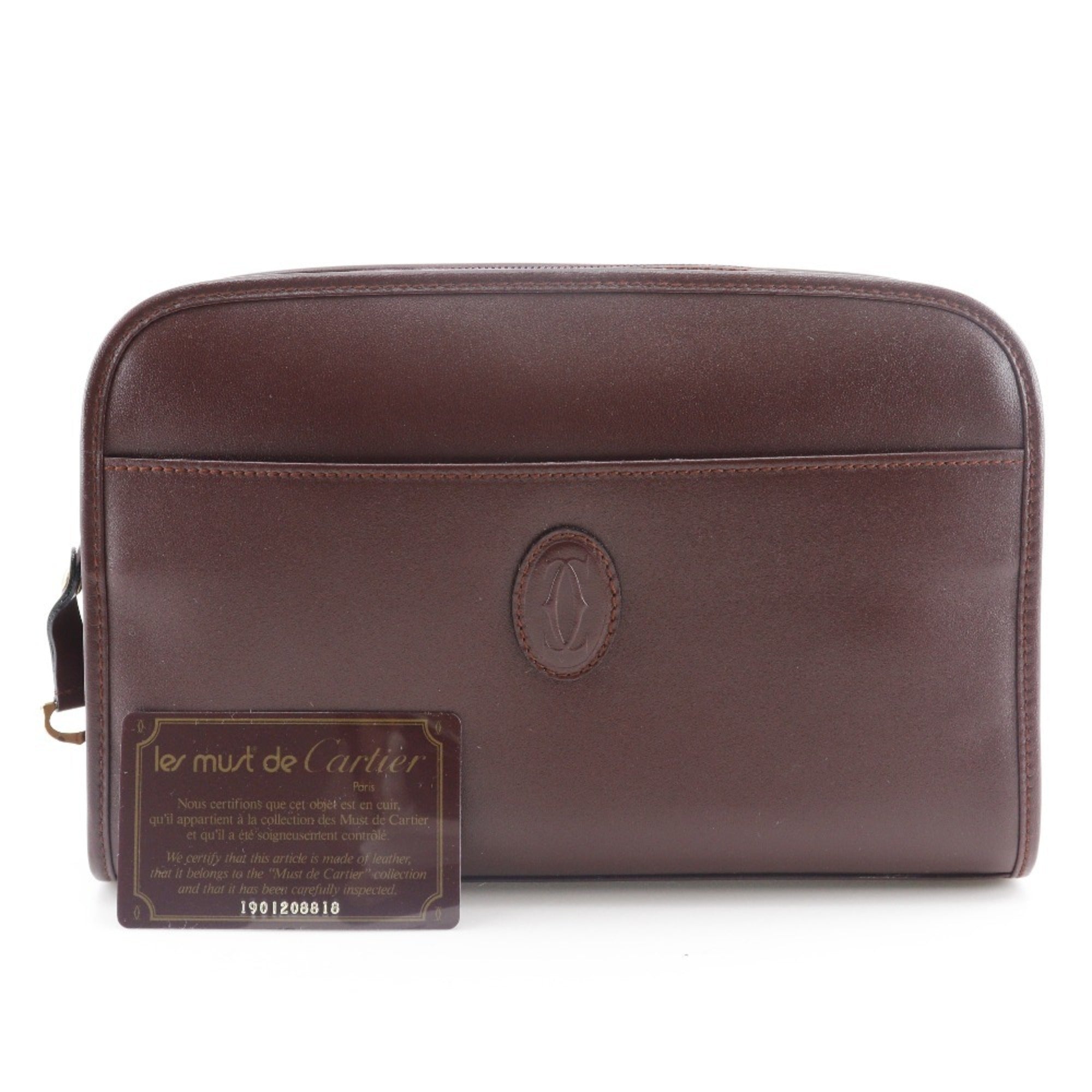 Cartier Must Bordeaux Red Color Wine Red Leather Clutch Bag (Pre-Owned)