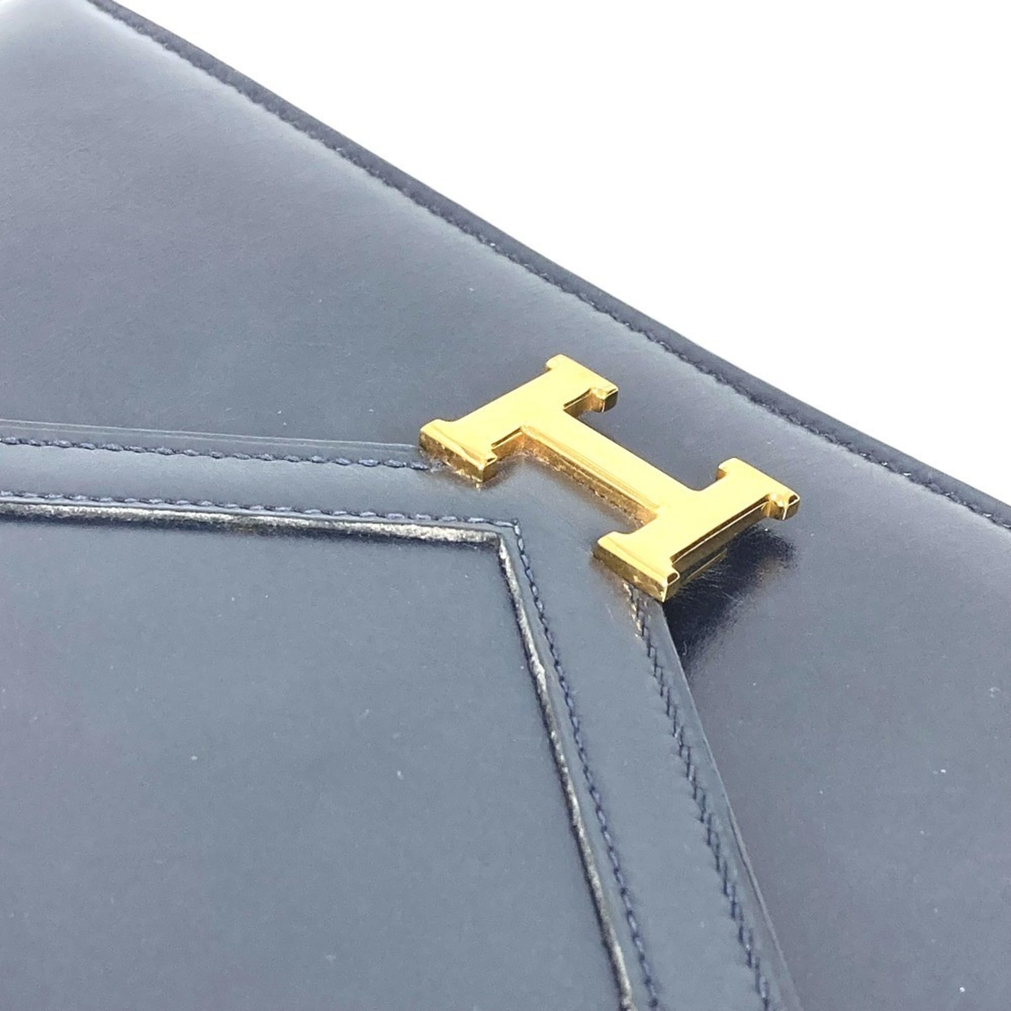 Hermes Navy Box Calf Leather Clutch Bag Shoulder Bag (Pre-Owned)