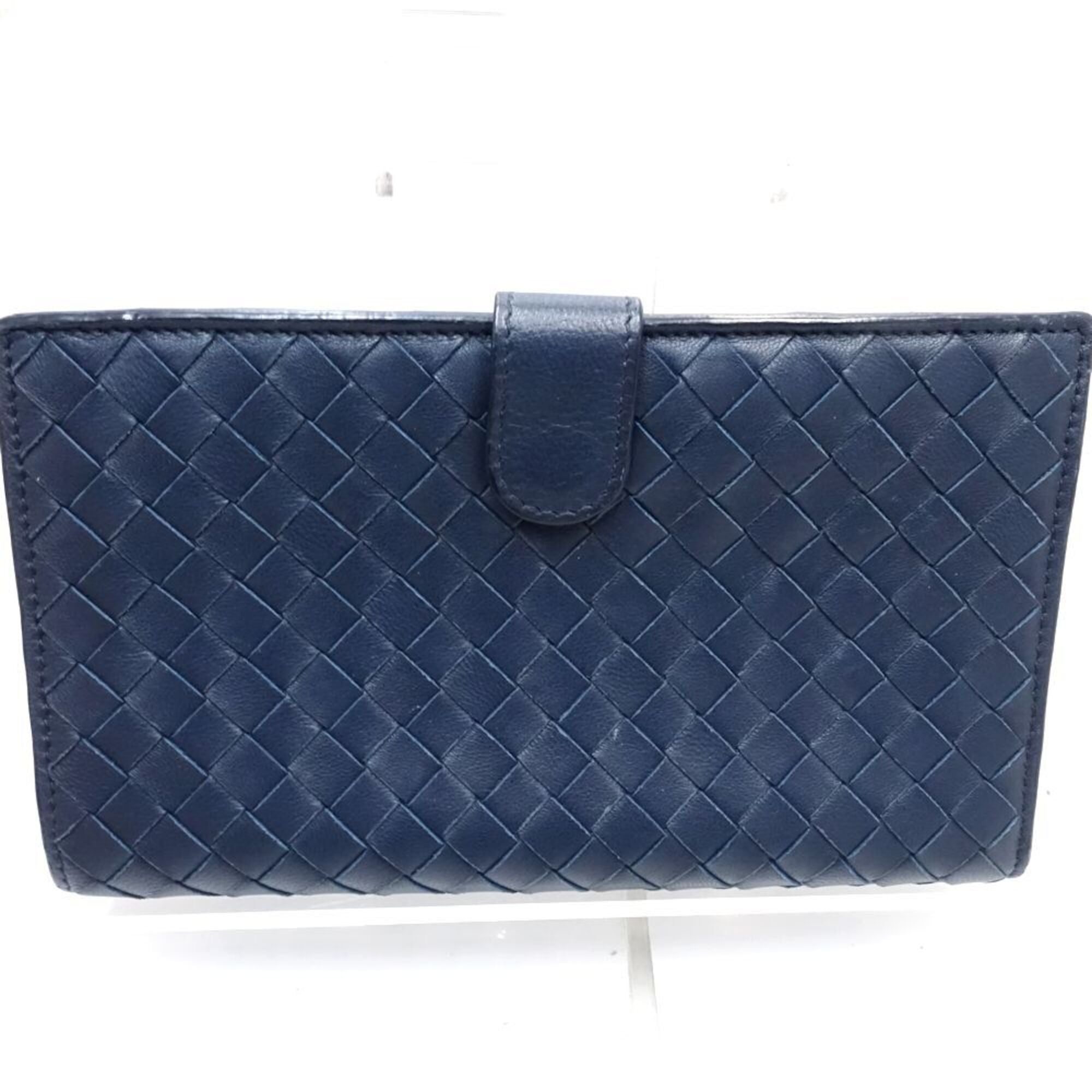 Bottega Veneta Intrecciato Navy Leather Wallet (Bi-Fold) (Pre-Owned)