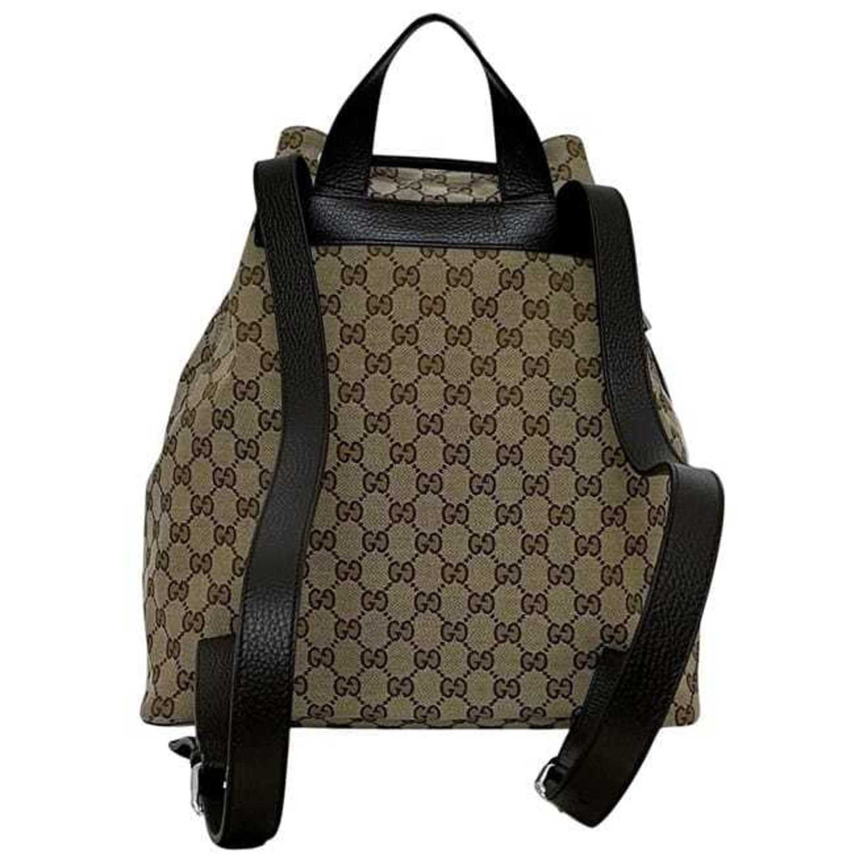 Gucci Beige Brown Brown Gg Gg Canvas Leather Backpack (Pre-Owned)