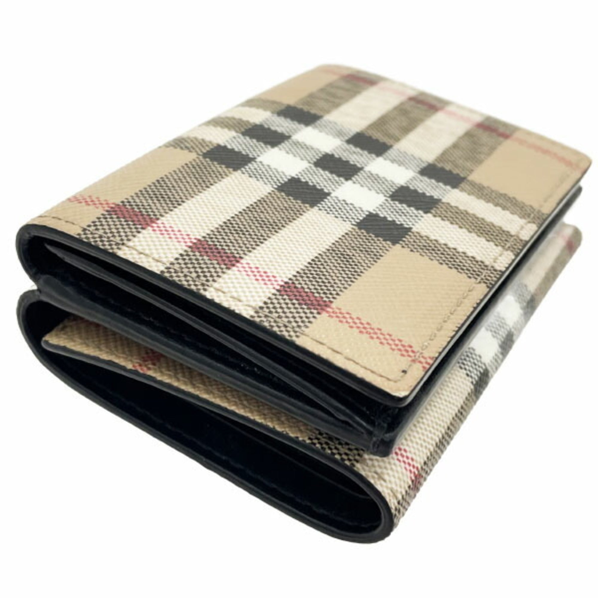 Burberry Beige Black Pvc Leather Wallet (Tri-Fold) (Pre-Owned)