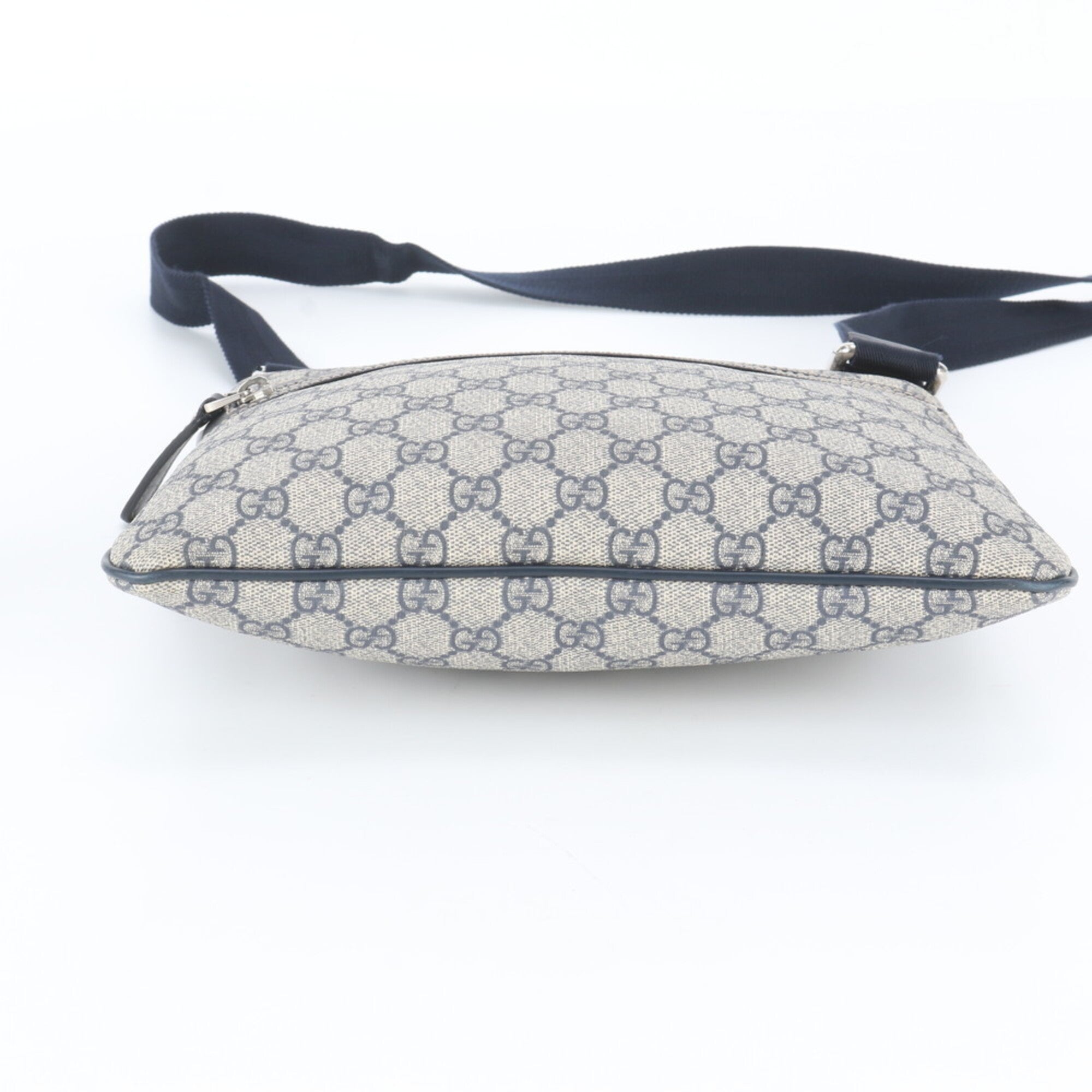Gucci Gray Navy Leather Coated Canvas Messenger Bag Shoulder Bag (Pre-Owned)